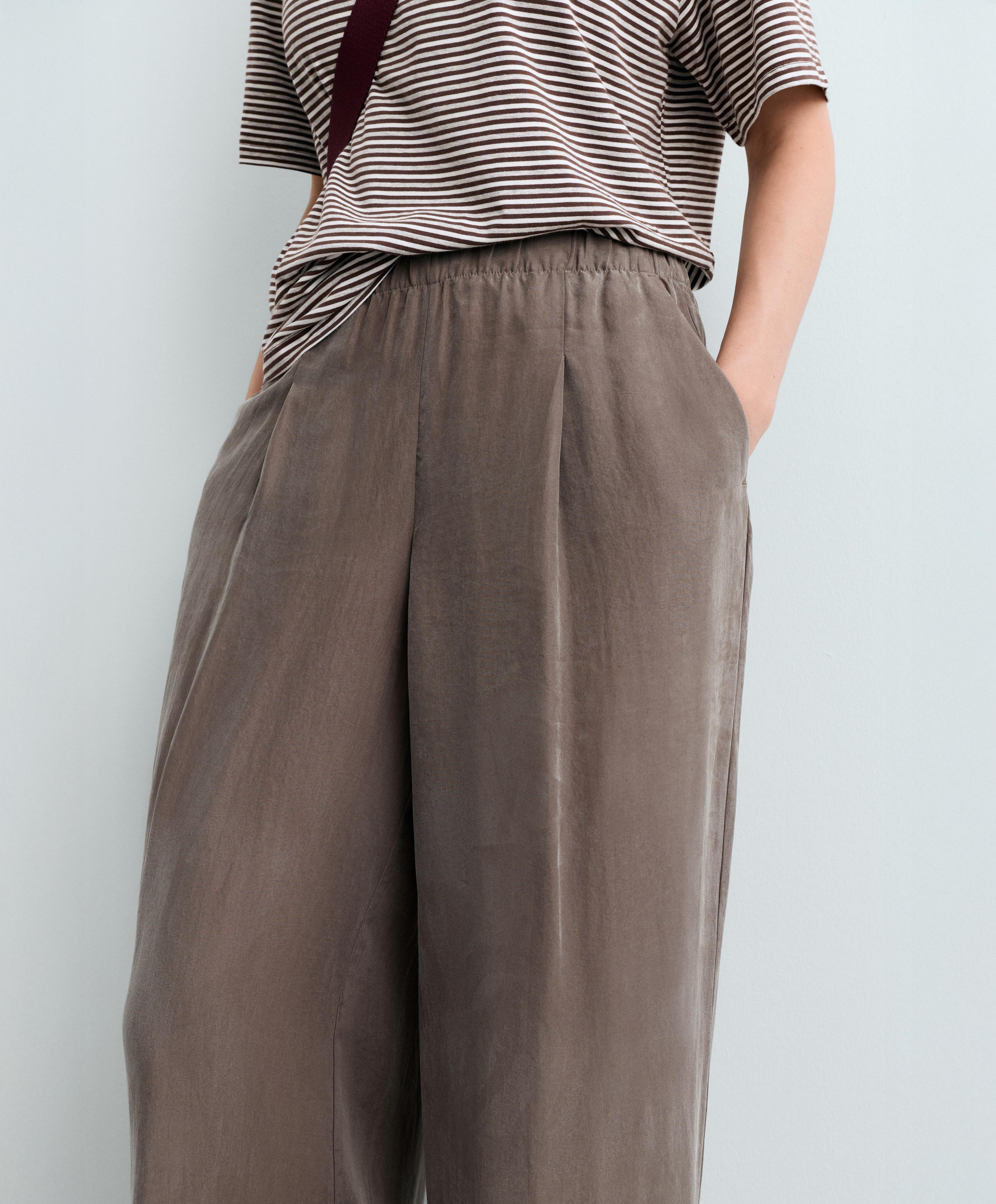 100% lyocell wide-leg trousers — DARK MINK
