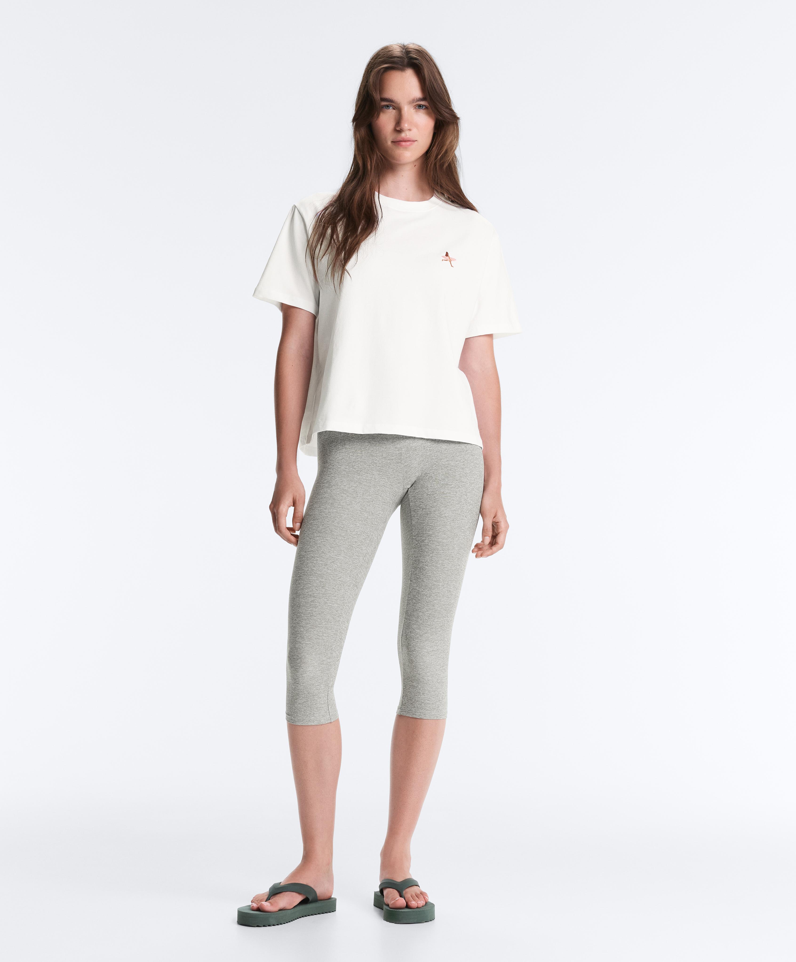 Embroidered boxy cotton blend T-shirt — WHITE