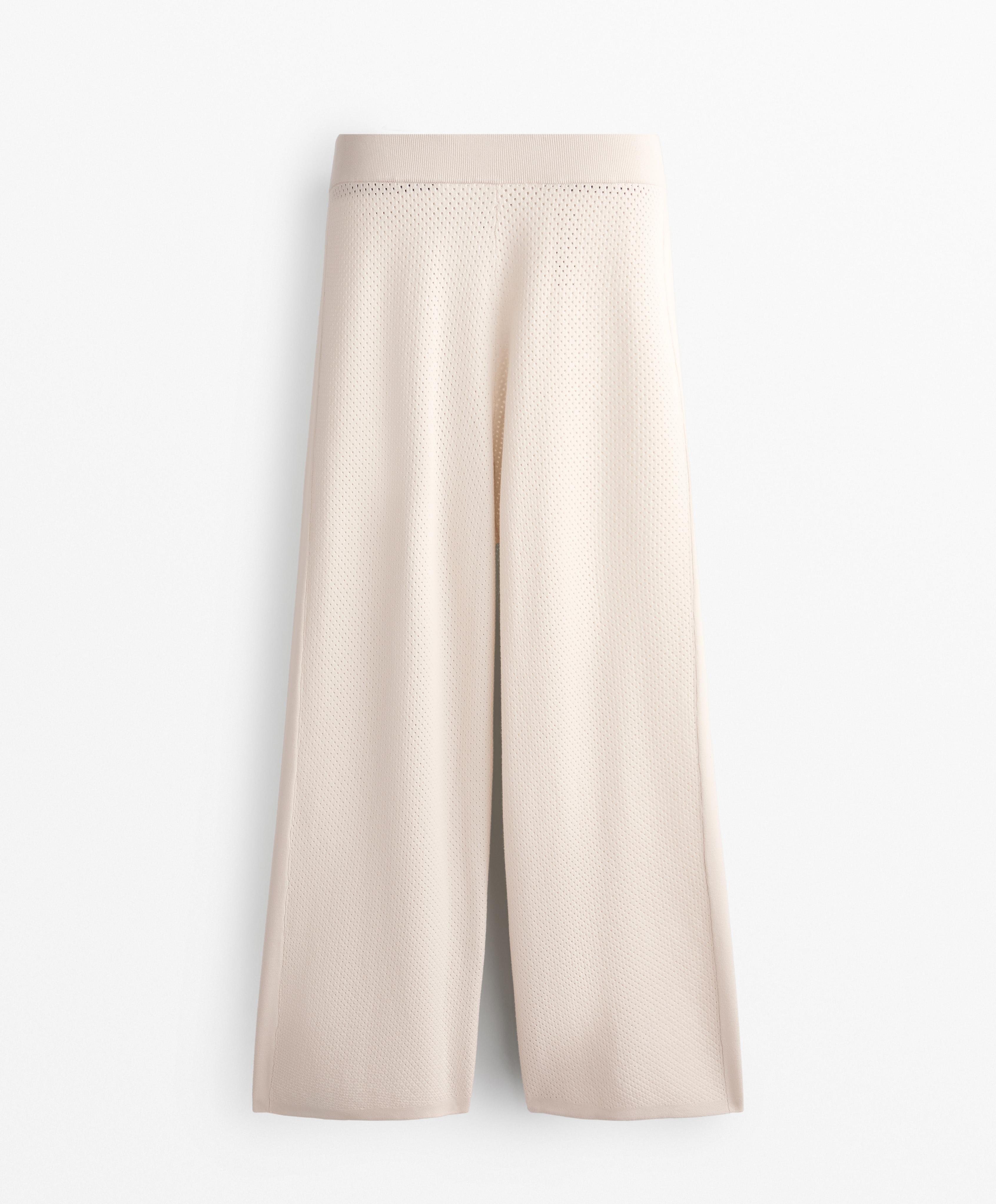 Openwork knit straight-leg trousers