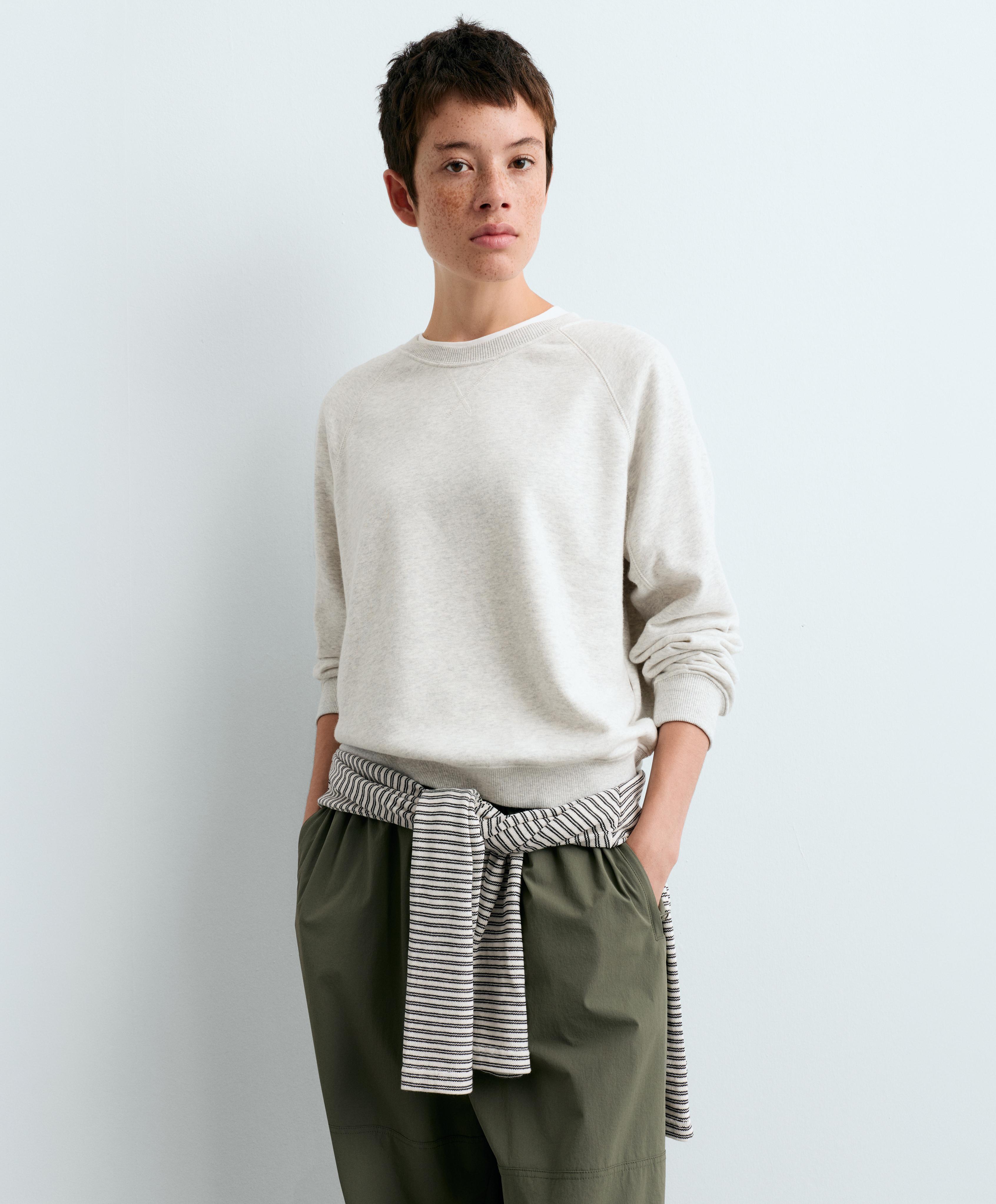 Cotton-blend marl fleece sweatshirt — PALE GREY MELANGE