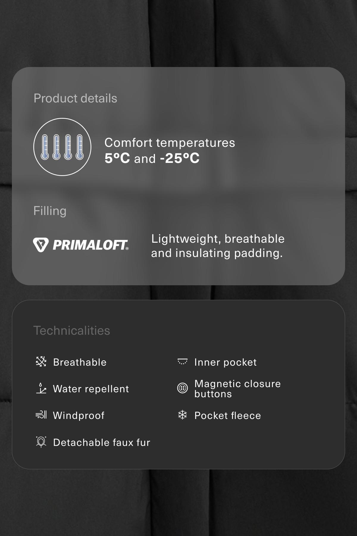 Primaloft® water-repellent long padded jacket — BLACK