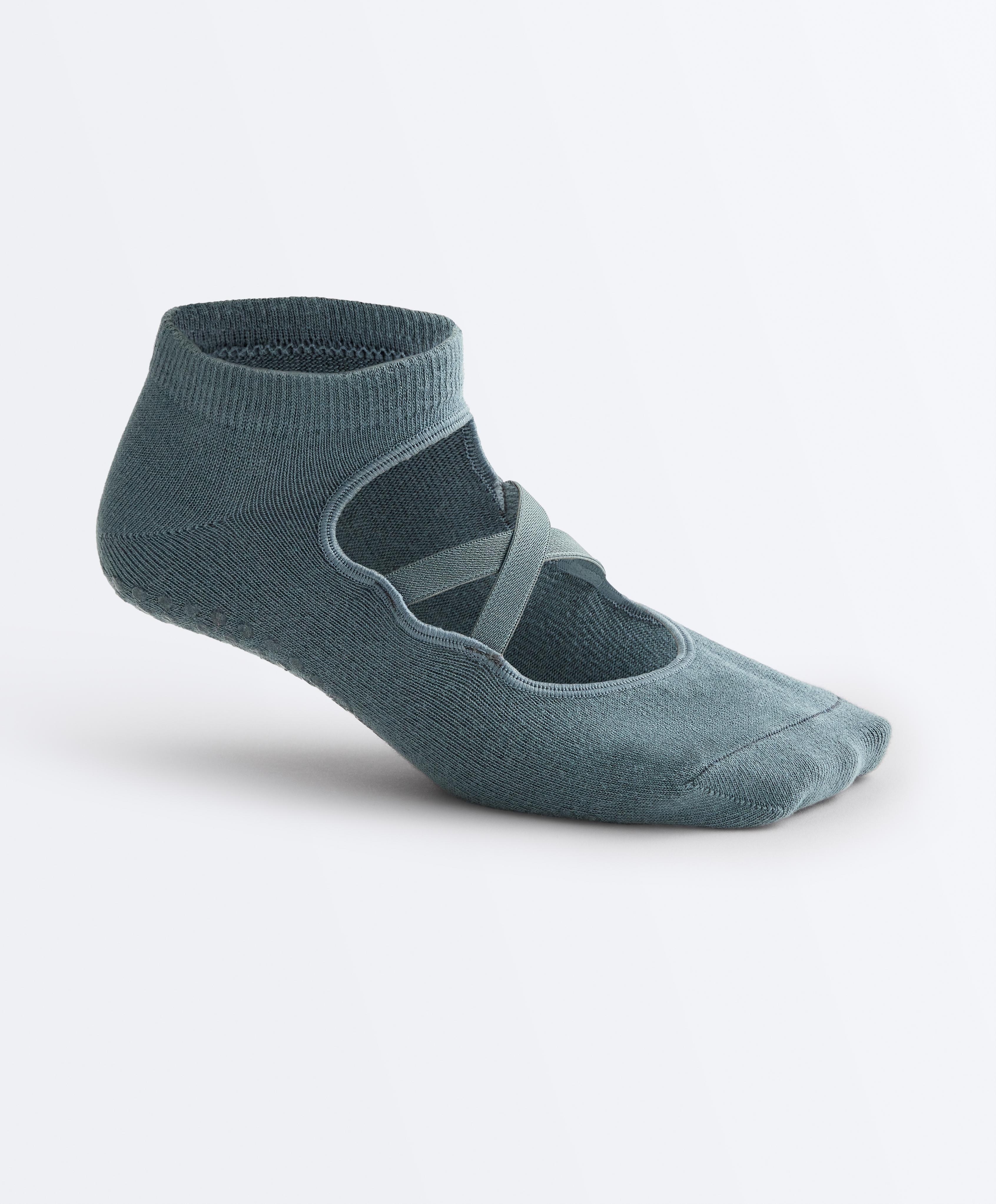 2 pairs of cotton blend yoga and Pilates socks with crossover straps — DARK GREY-BLUE