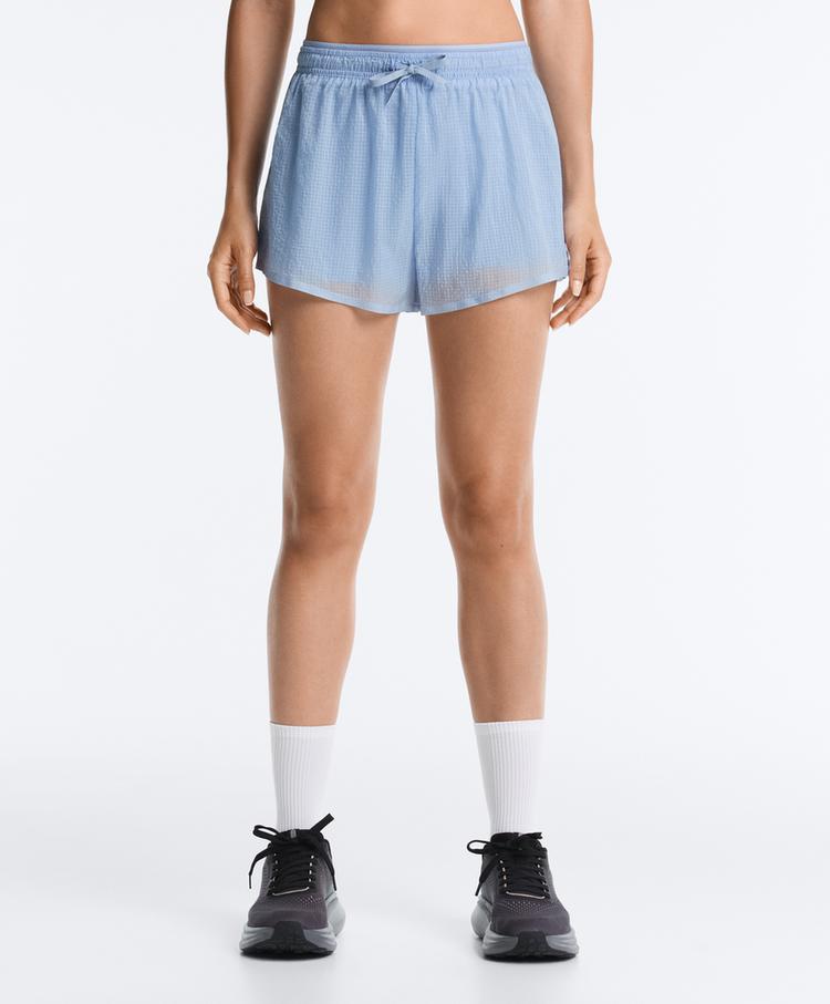 Technical 2-in-1 checked mid-rise shorts — MID GREY-BLUE