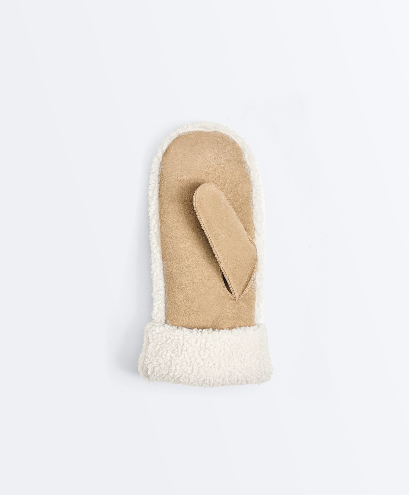 Leather mitten with faux shearling - Sale Leather mitten with faux shearling - Sale