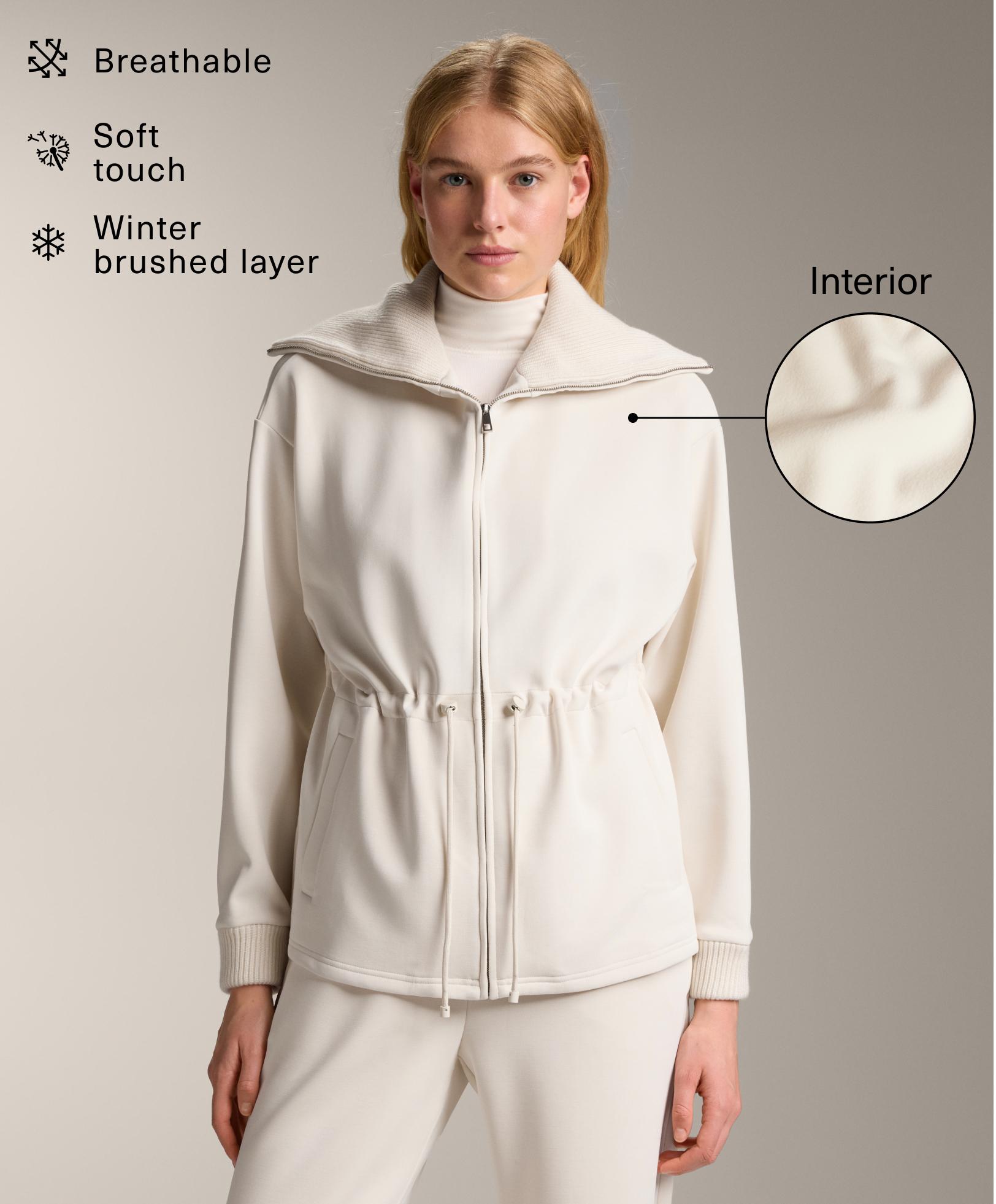 Long brushed modal jacket with adjustable waist and tricot collar Long brushed modal jacket with adjustable waist and tricot collar