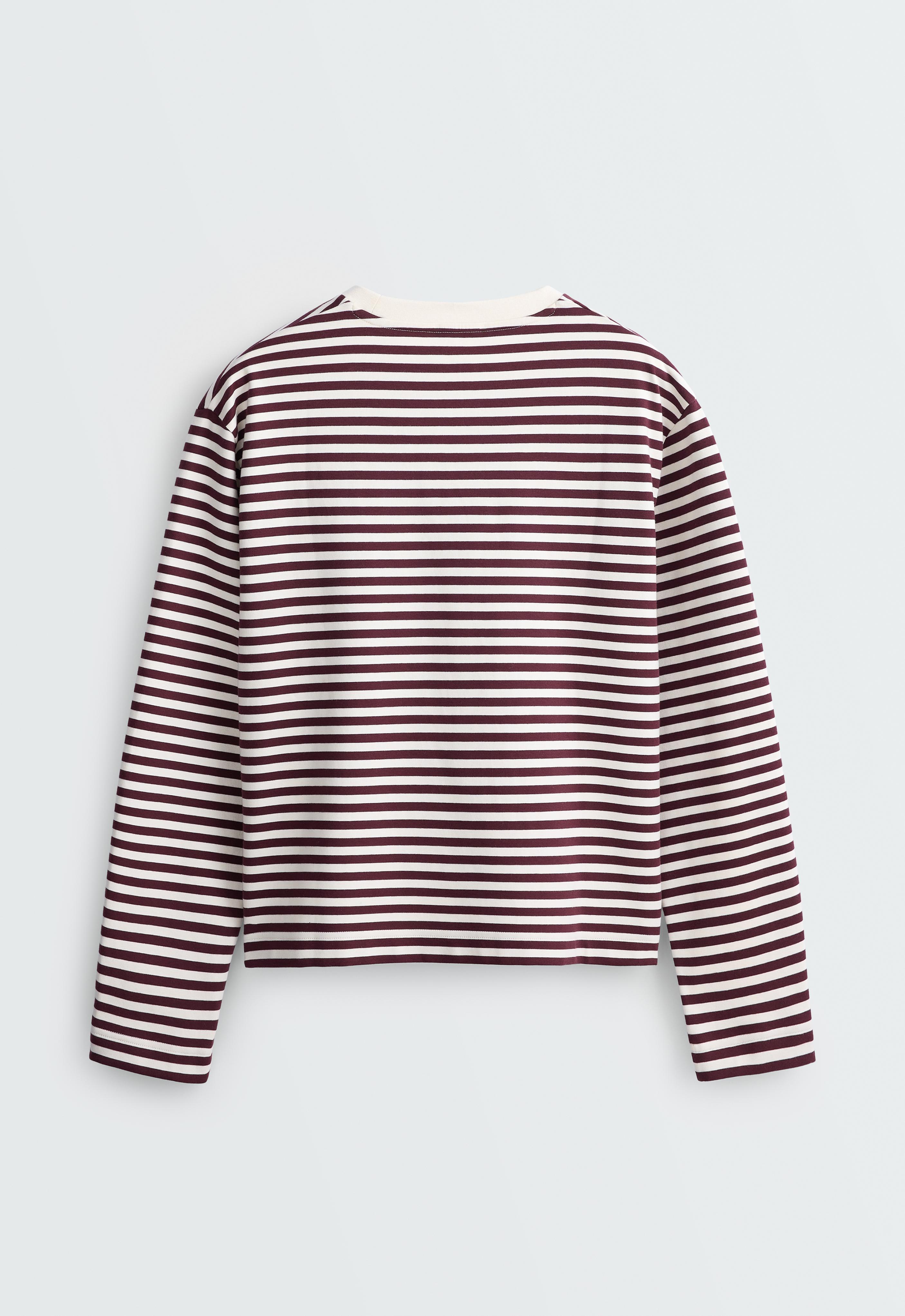 Boxy striped cotton blend long-sleeved T-shirt — PLUM