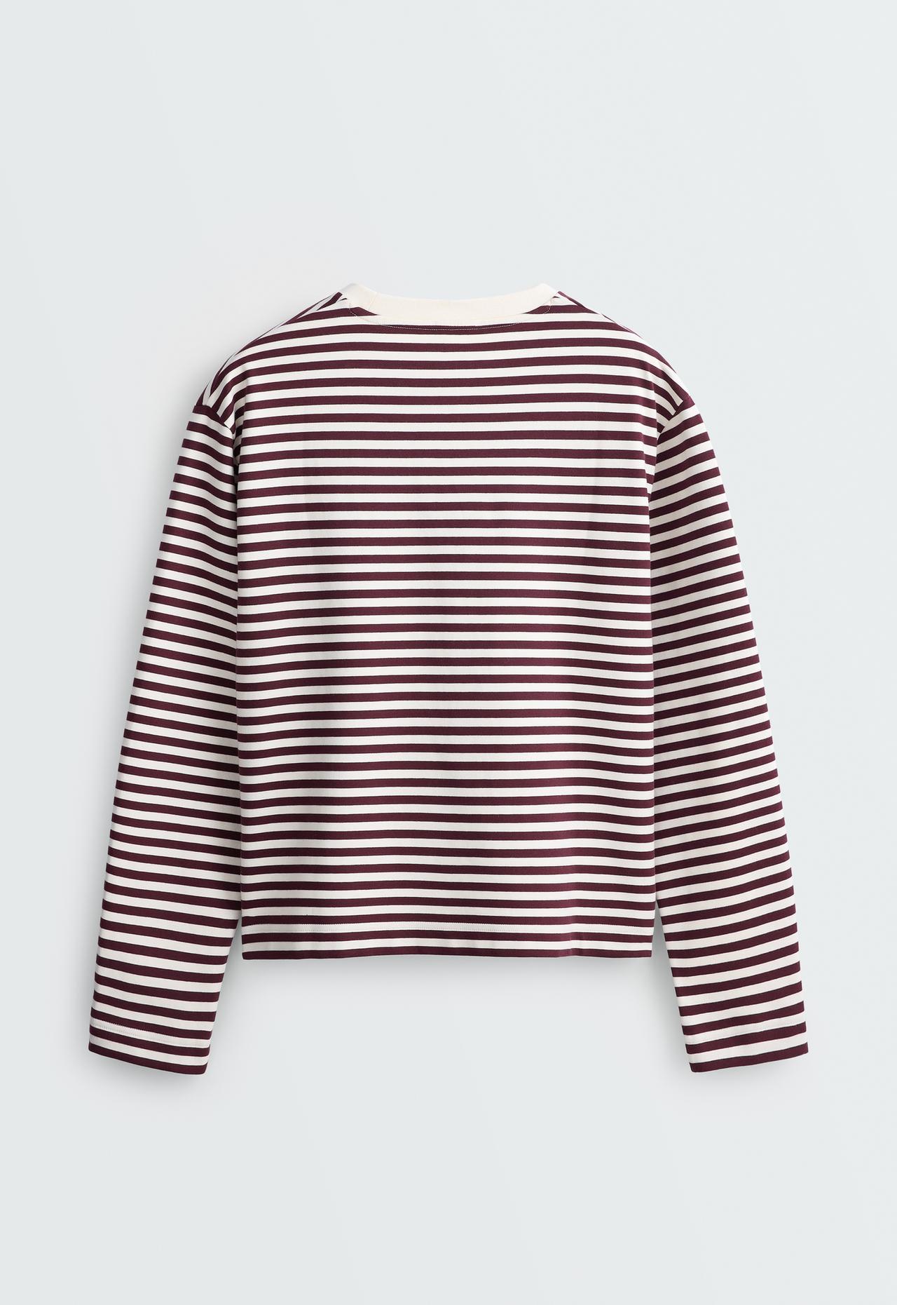 Boxy striped cotton blend long-sleeved T-shirt — PLUM