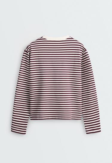 Boxy striped cotton blend long-sleeved T-shirt — PLUM 6