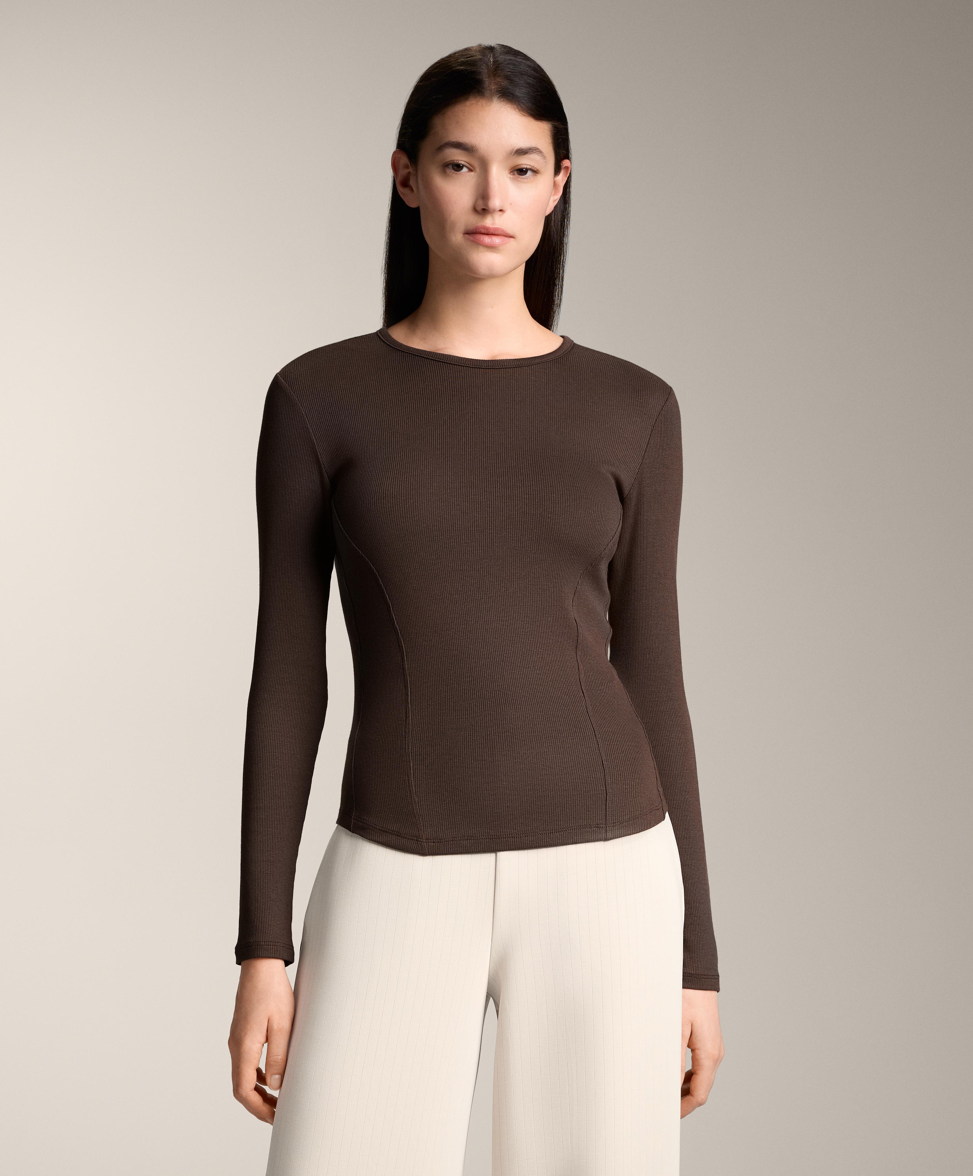 Geripptes Langarm-T-Shirt aus Baumwolle und Modal Geripptes Langarm-T-Shirt aus Baumwolle und Modal