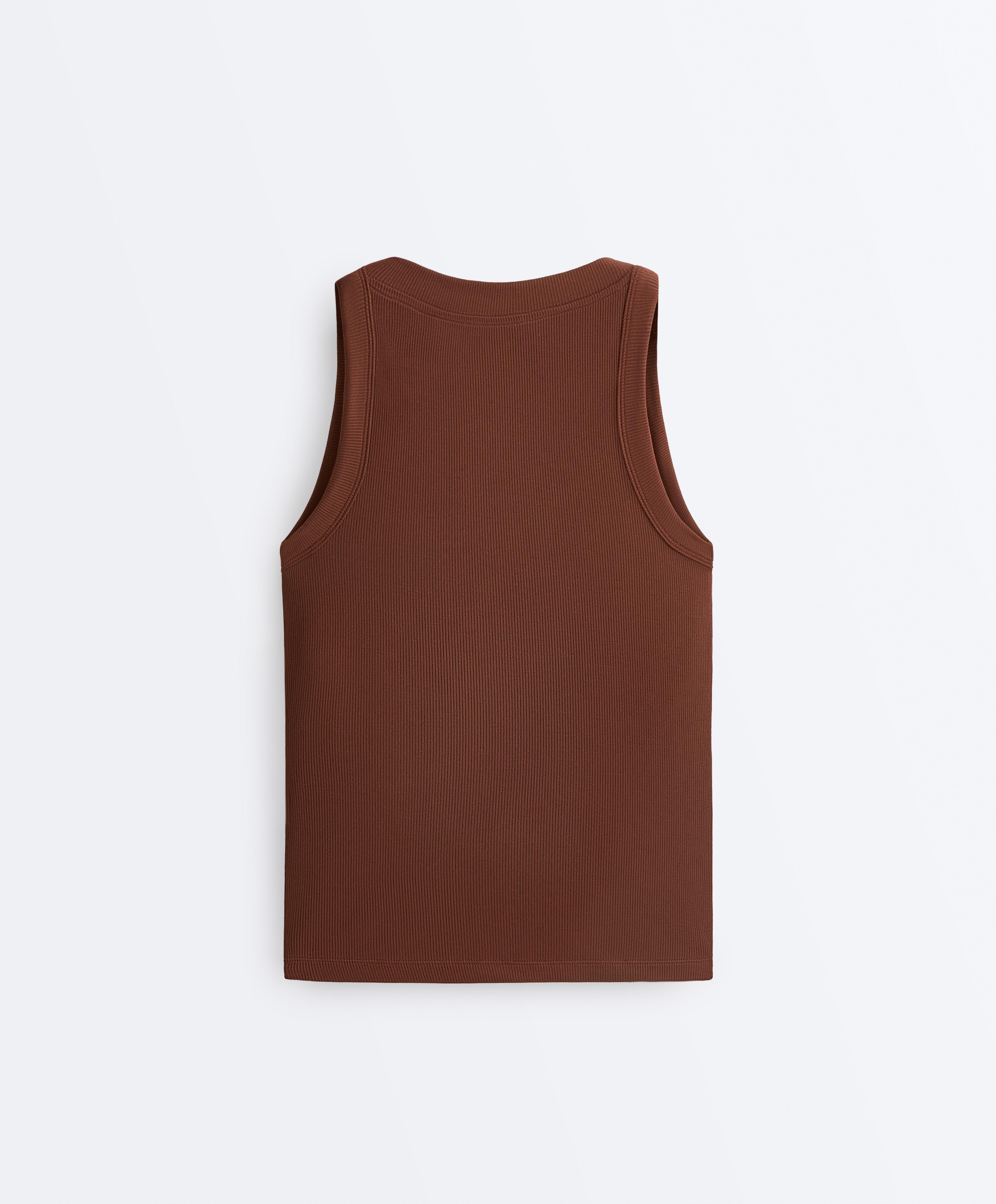 Rib modal blend tank top — COFFEE