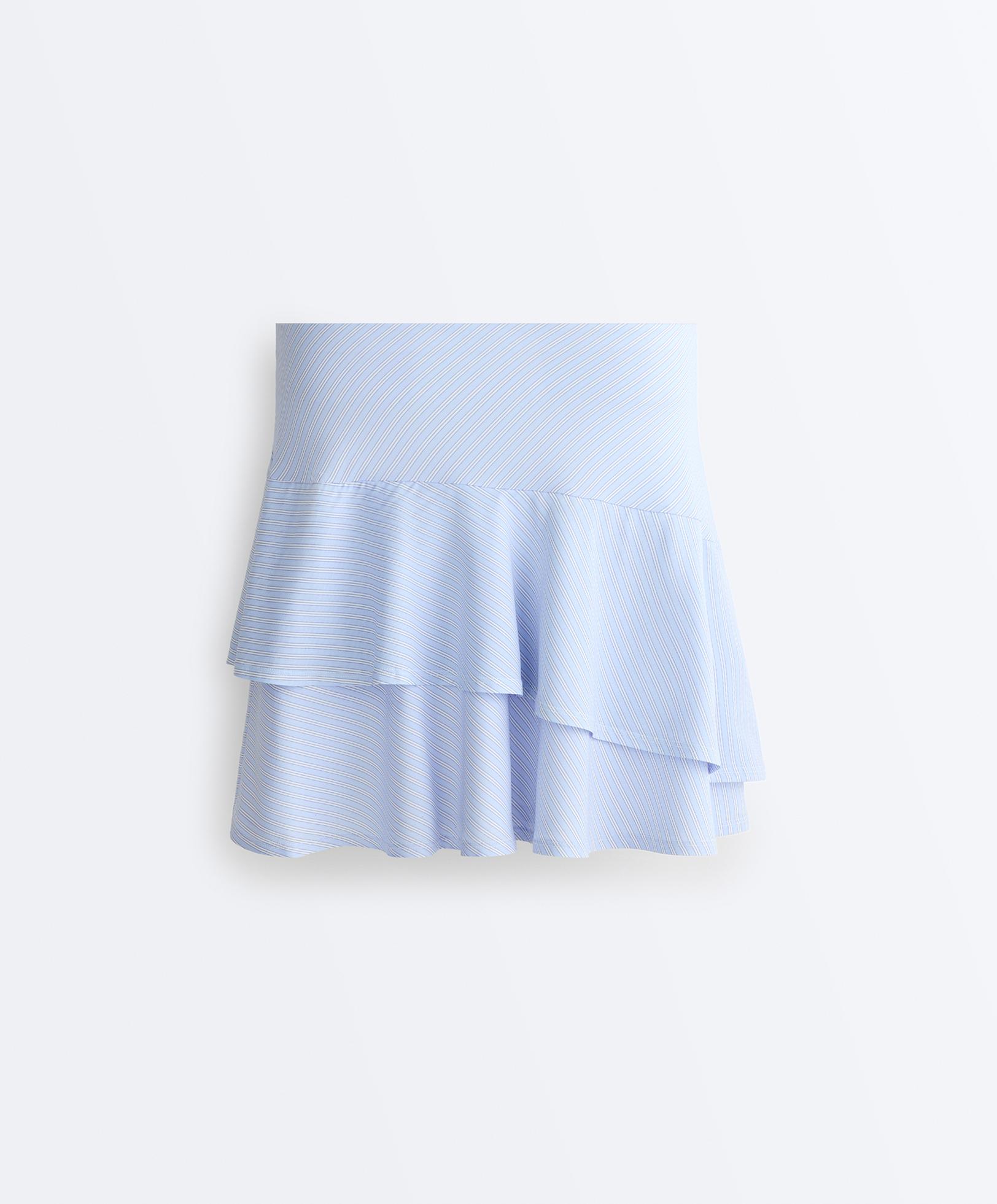 Short high rise skirt with striped ruffles — BLUE