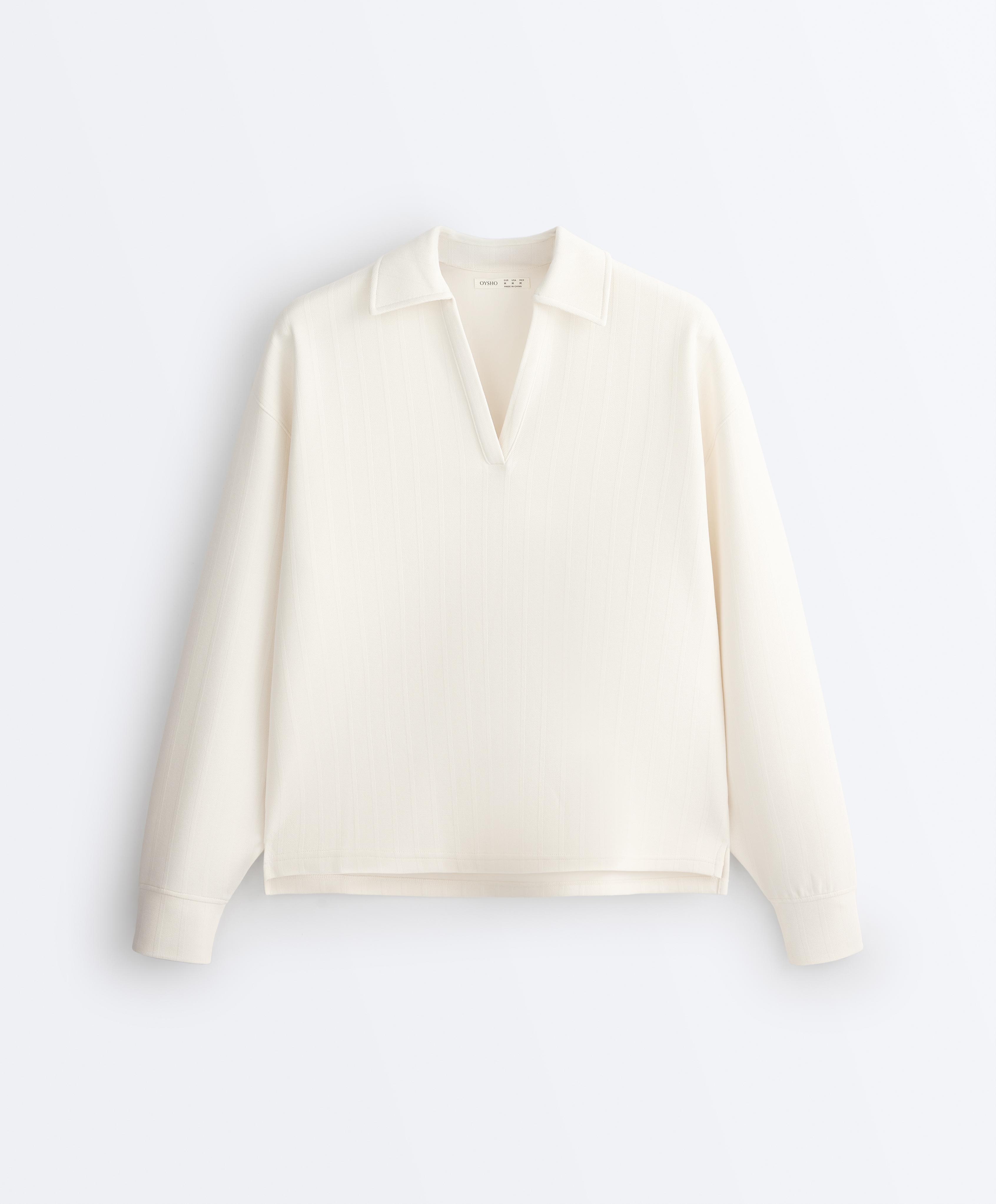 Striped cotton piqué polo shirt — PALE ECRU