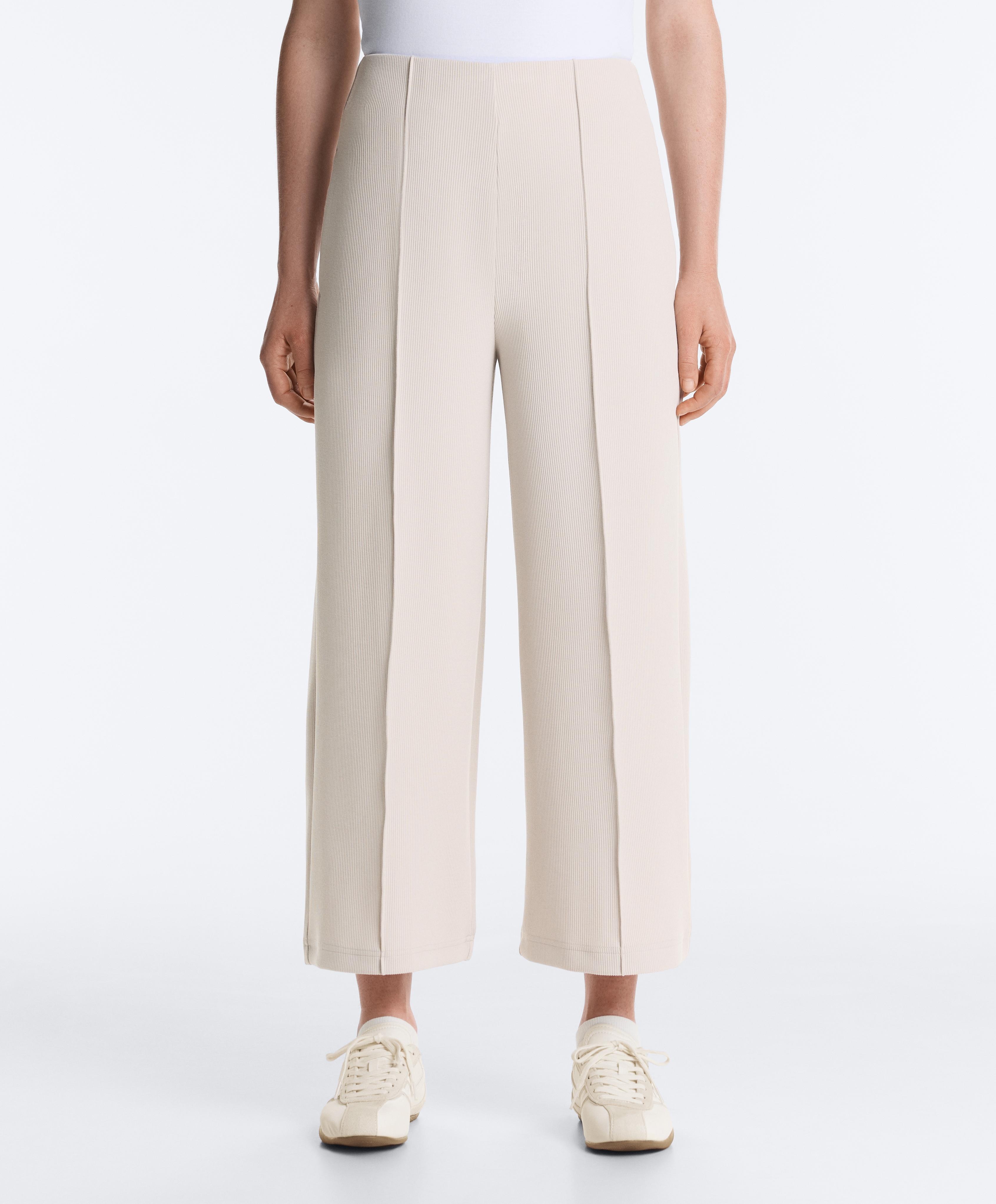 High-waisted crop trousers with modal — PALE MINK