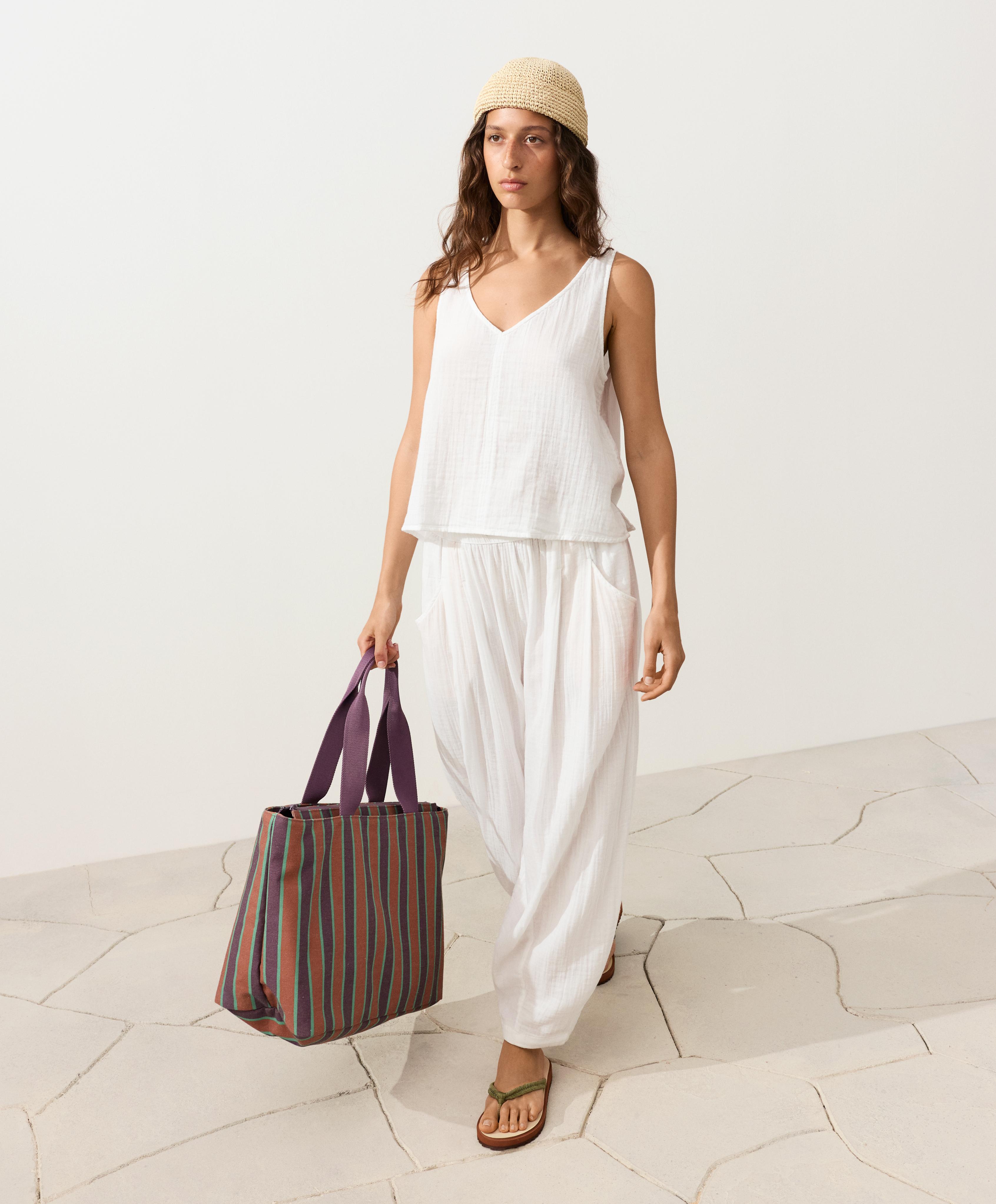 100% cotton gauze balloon trousers — WHITE
