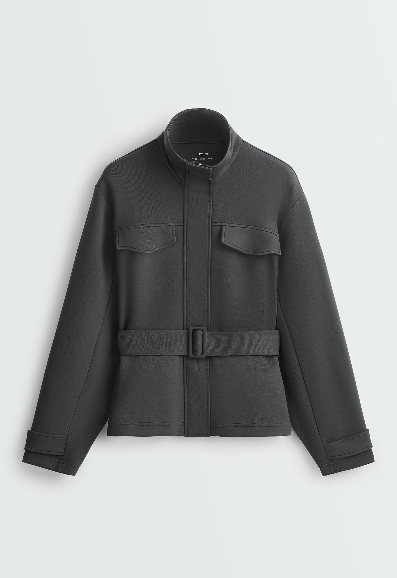 Belted jacket with pockets — DARK ANTHRACITE