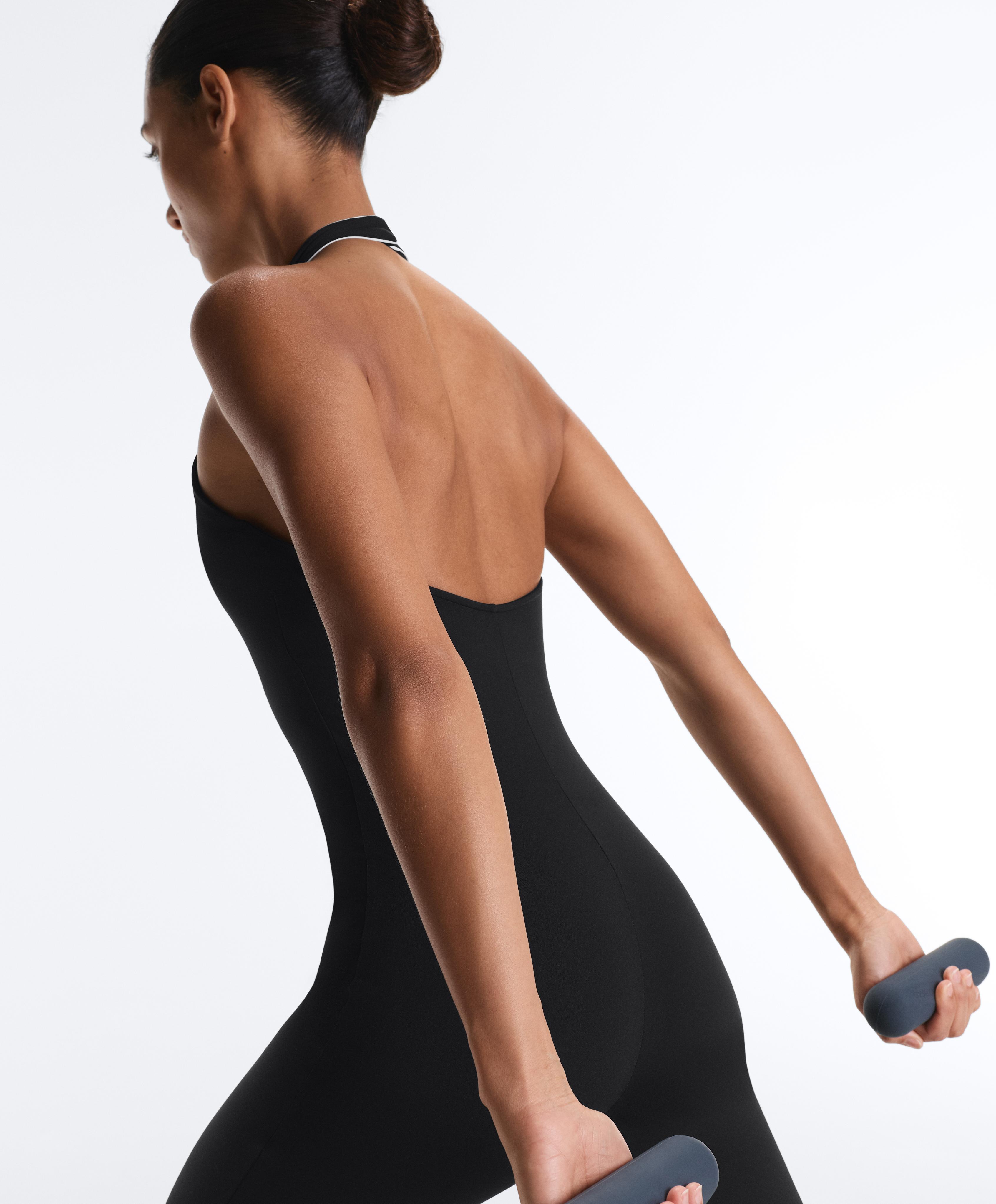 Comfortlux long jumpsuit with tie — BLACK