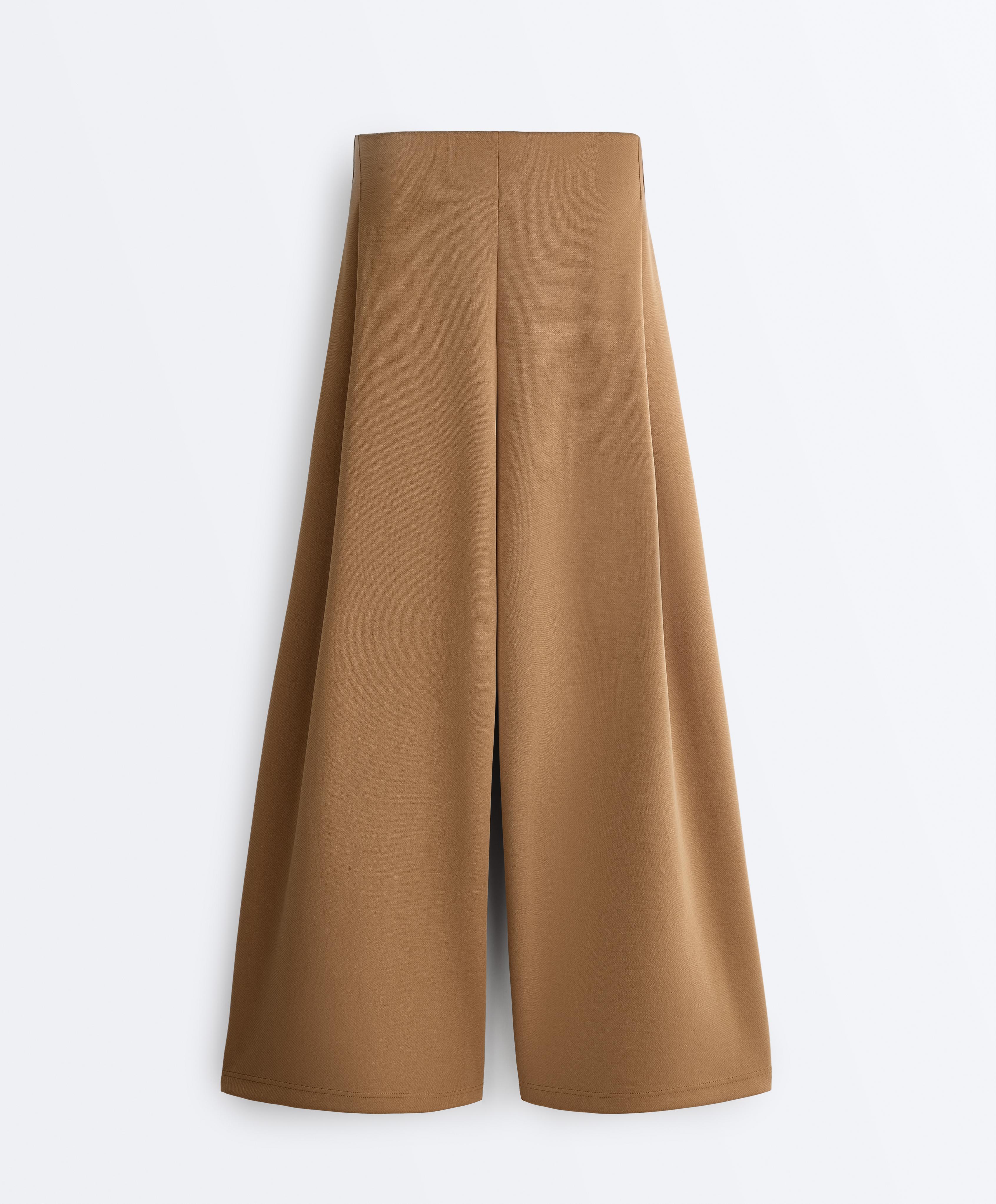 High rise twill wide-leg trousers with pleats — COPPER