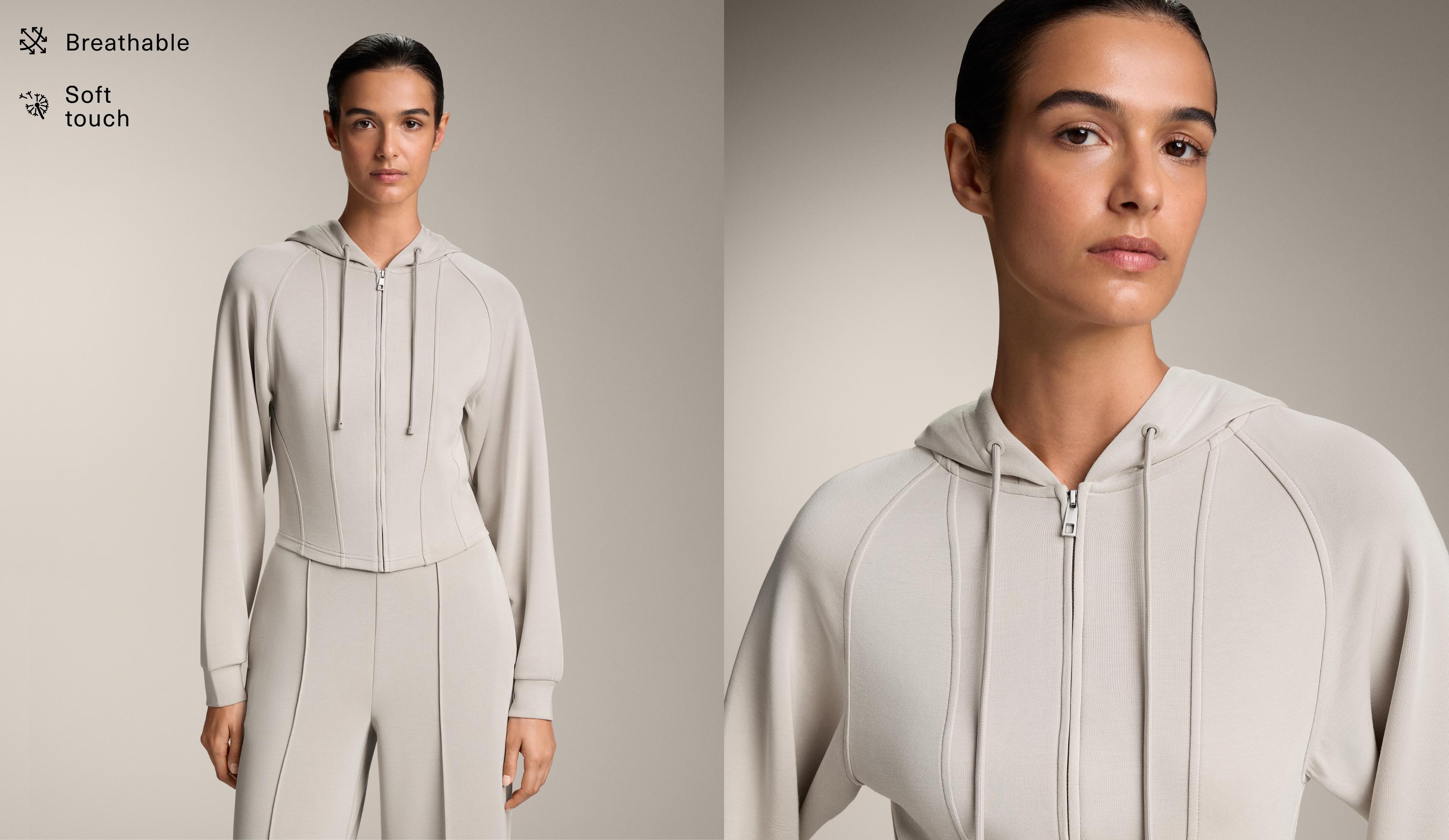 Nauwsluitende cropped sweater met capuchon van zachte modal