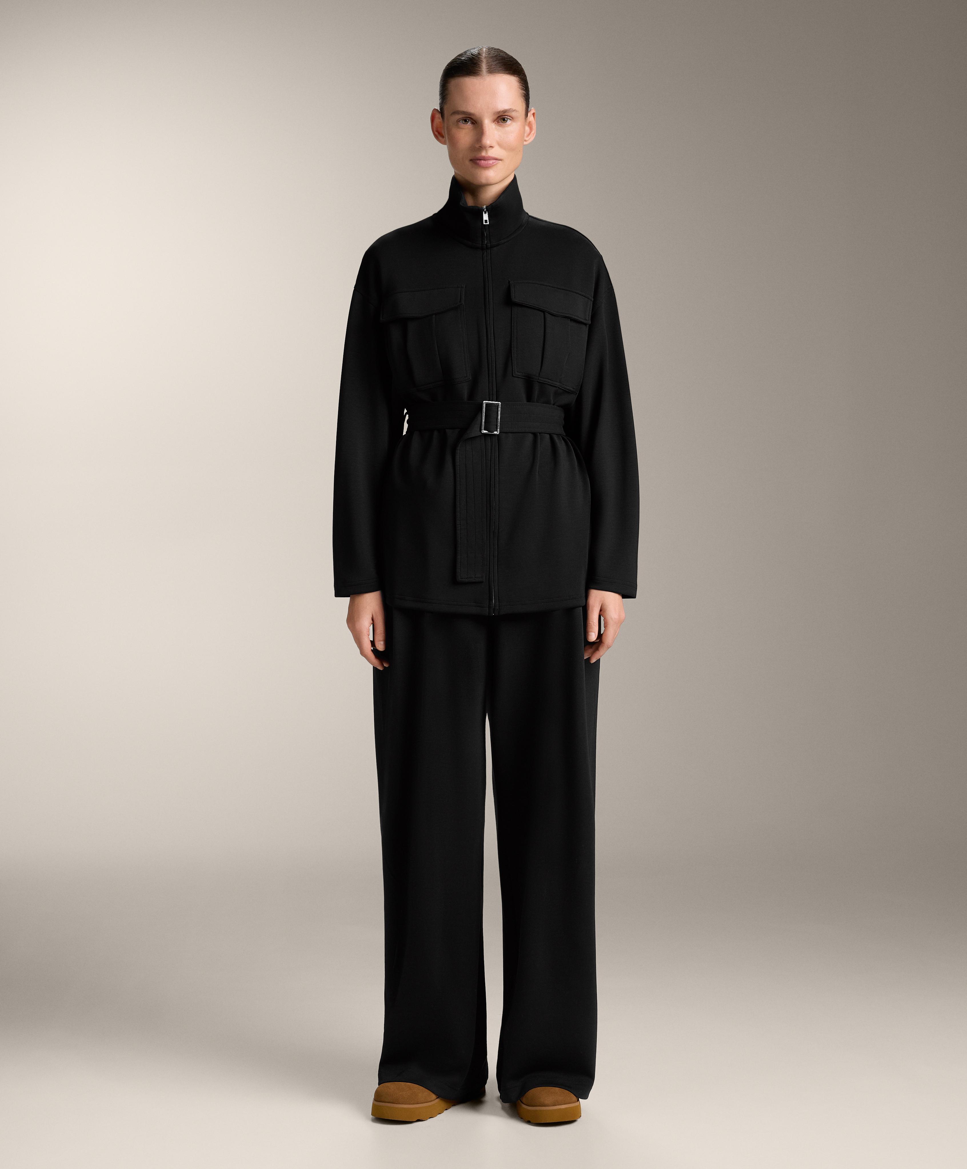 Long soft-touch jacket with modal and belt