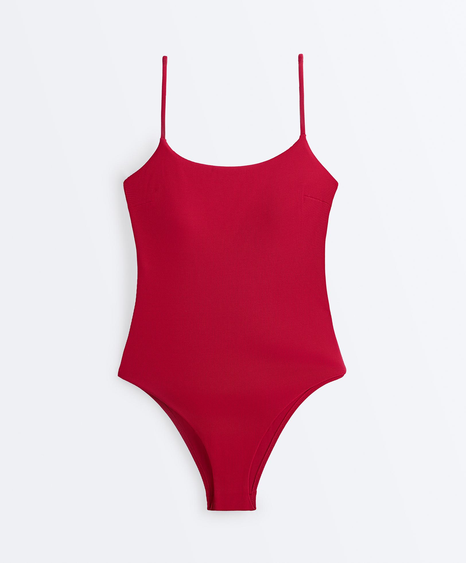 Piqué round neck swimsuit — BRIGHT RED