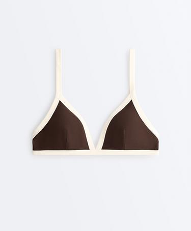 Contrast trim triangle bikini top — DARK BROWN 7