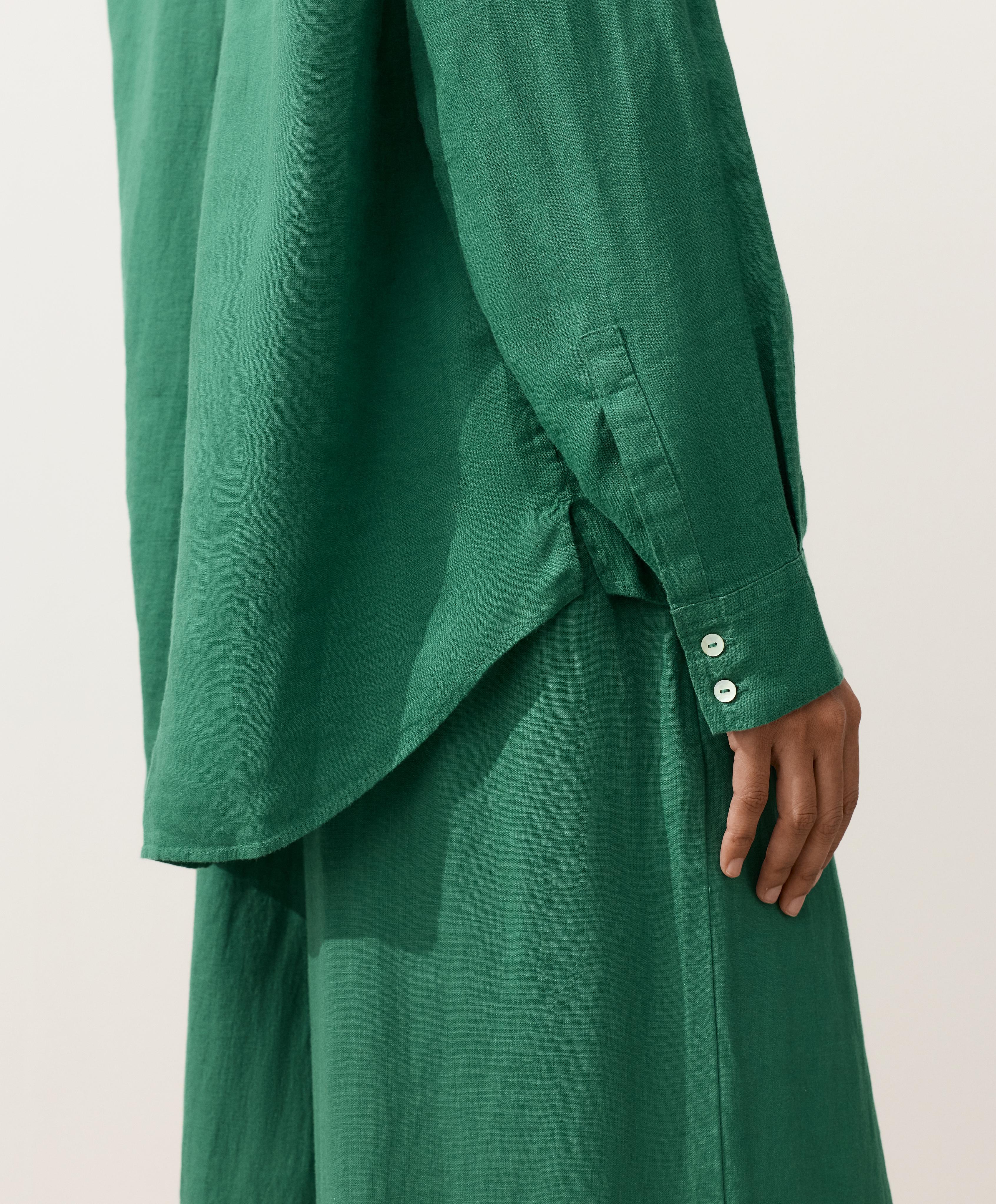 100% linen relaxed shirt — EMERALD GREEN