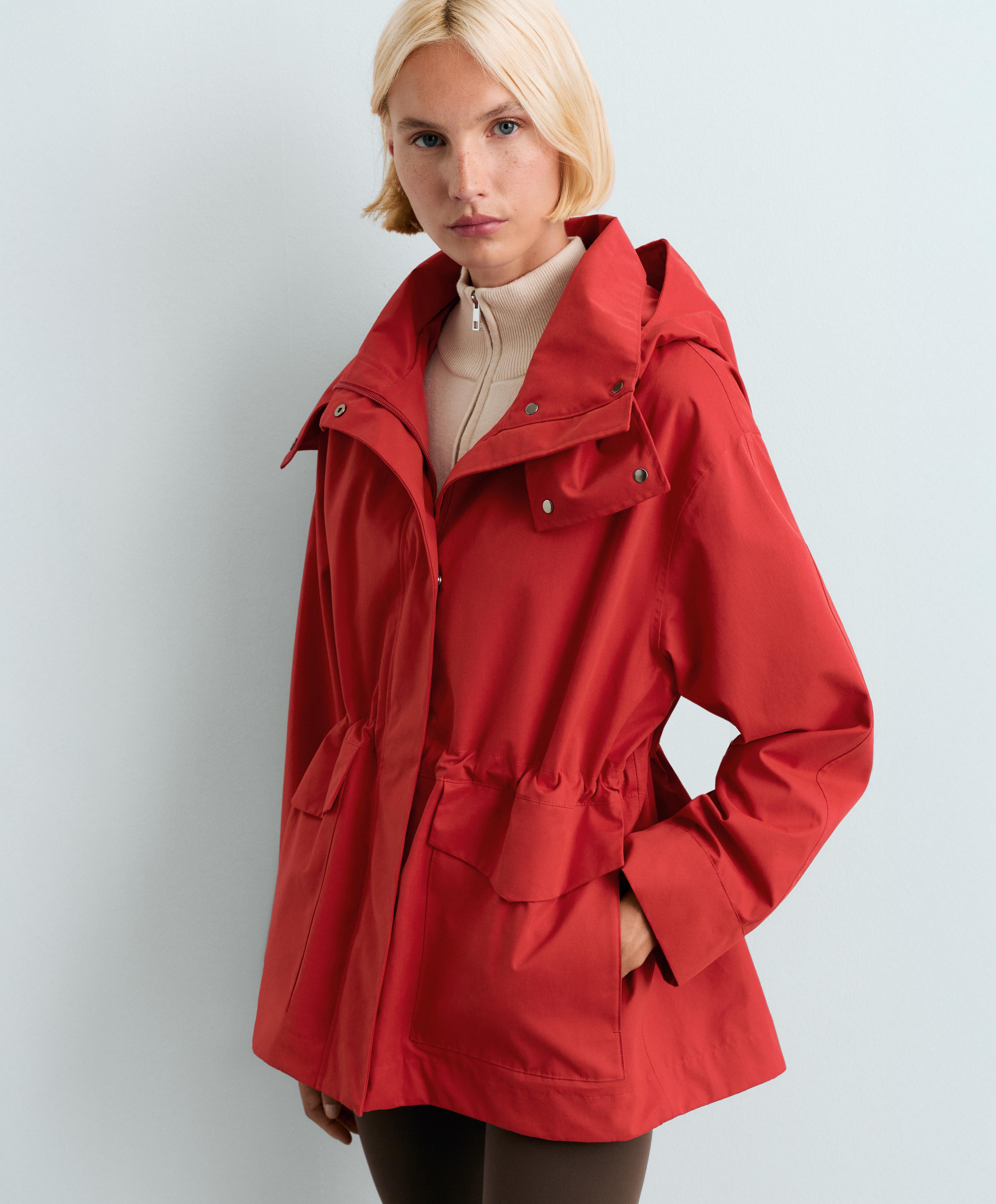 A-line 10k waterproof cotton jacket — GERANIUM RED