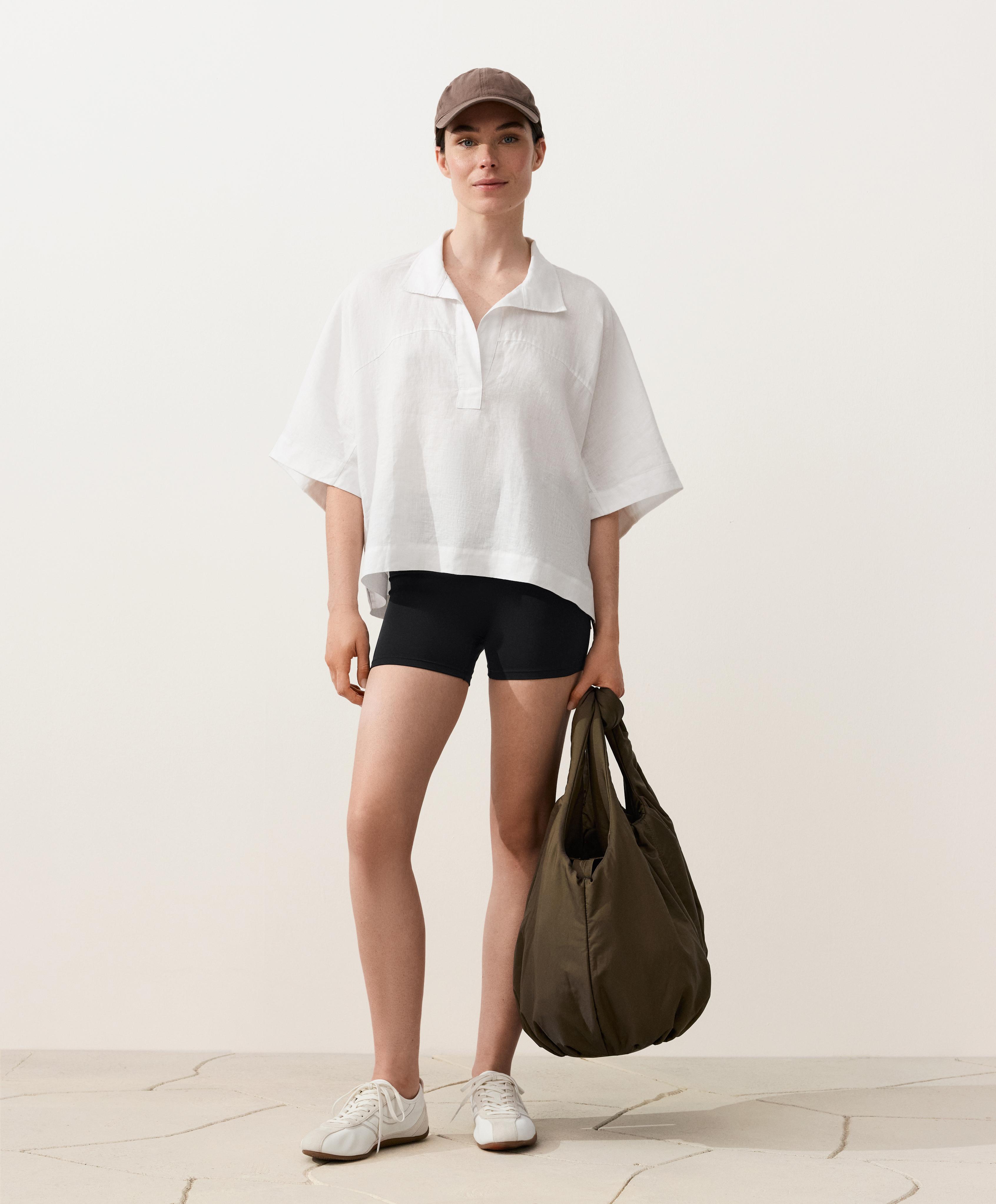 Oversize 100% linen polo shirt — WHITE
