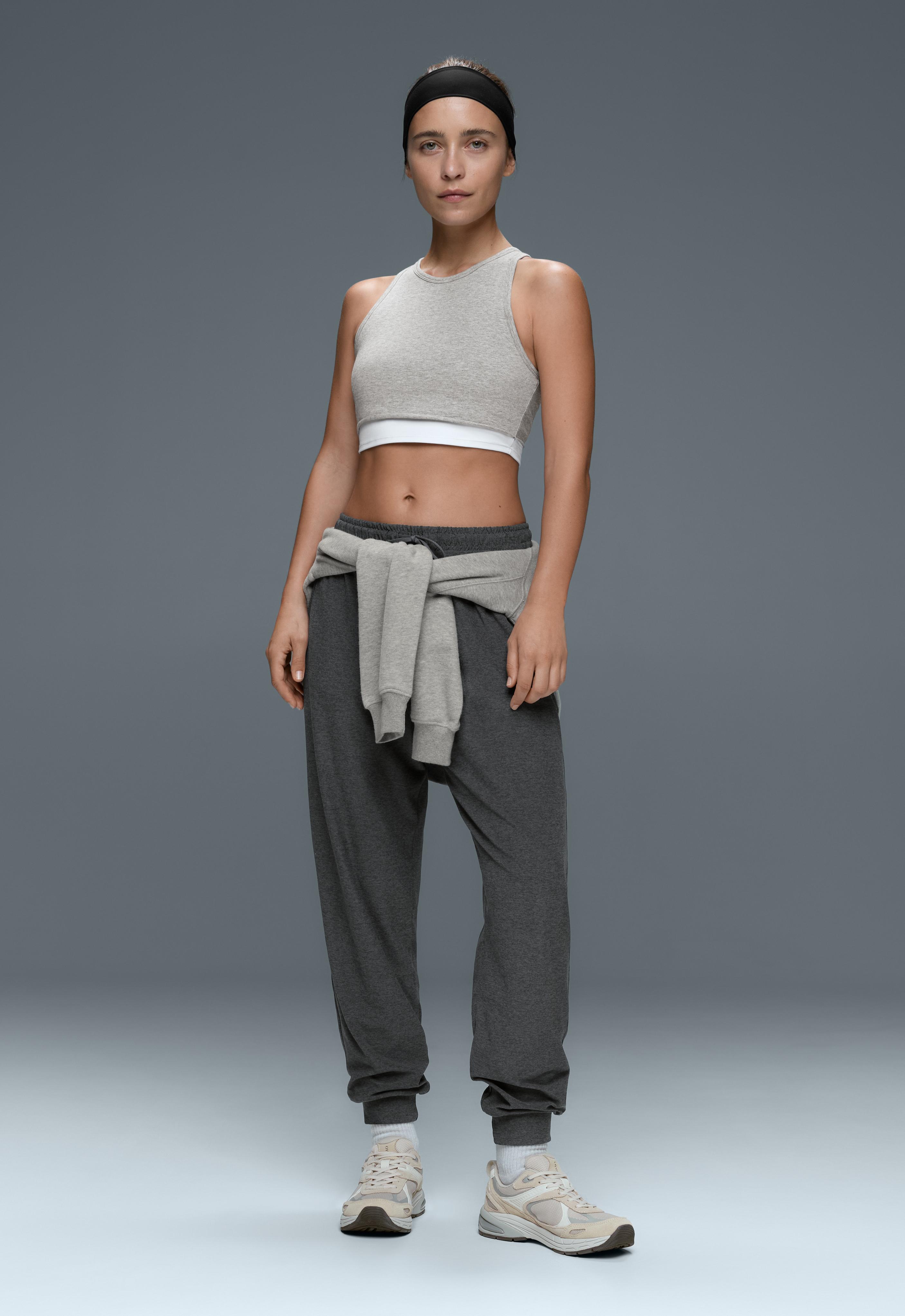 Marl overlay halterneck tank top