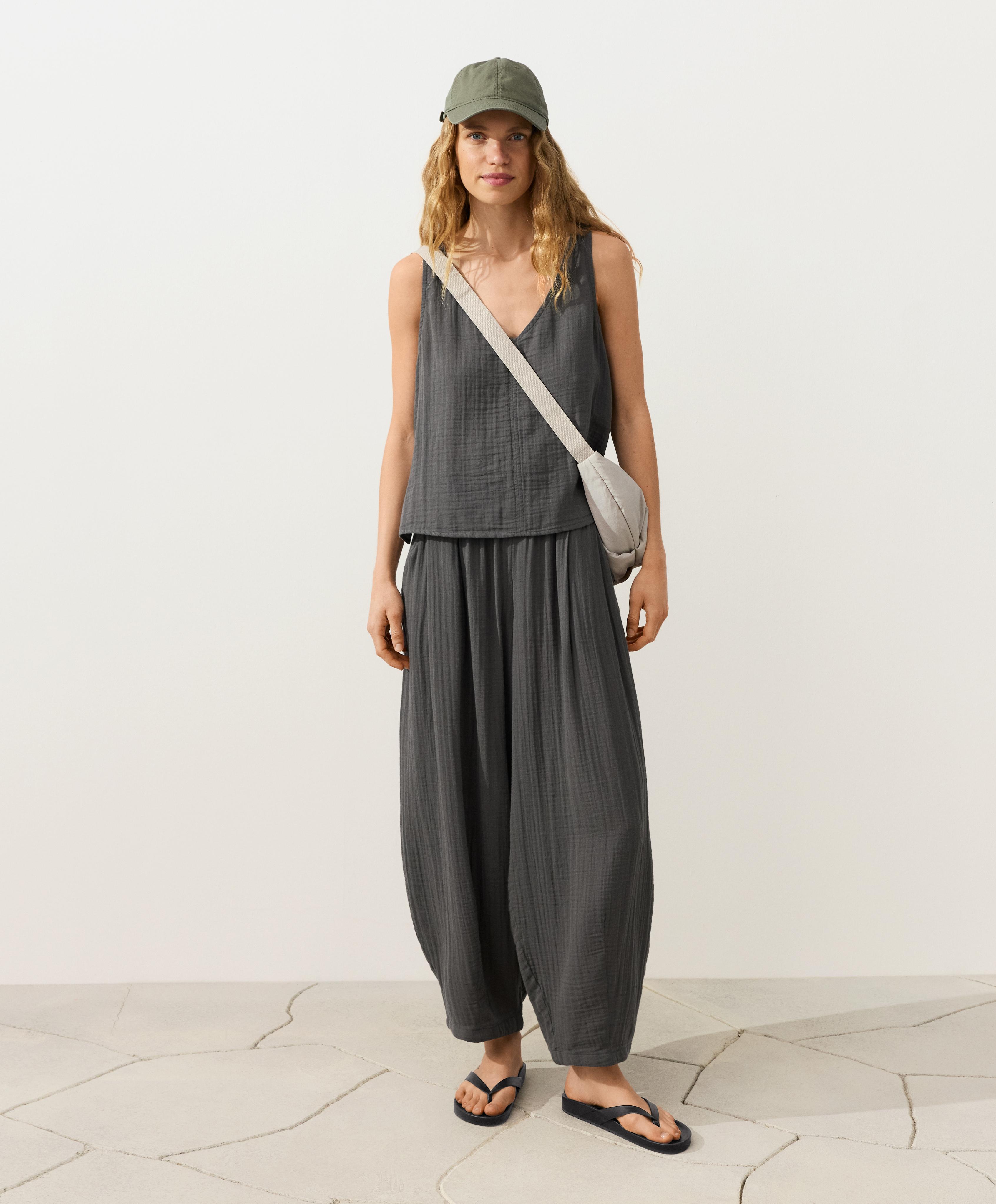 100% cotton gauze balloon trousers — ASPHALT