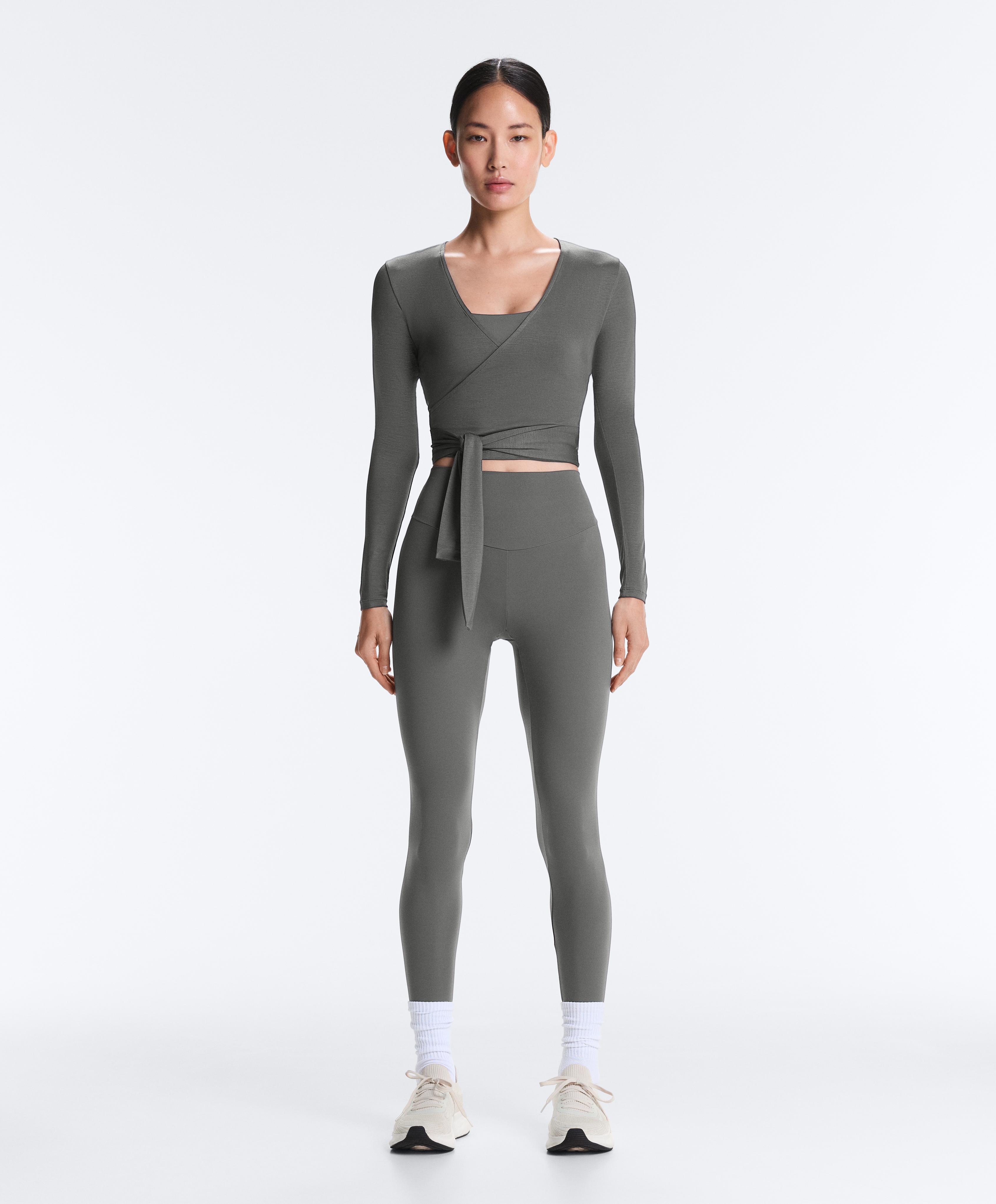 Lyocell blend wrap T-shirt — MID GREY