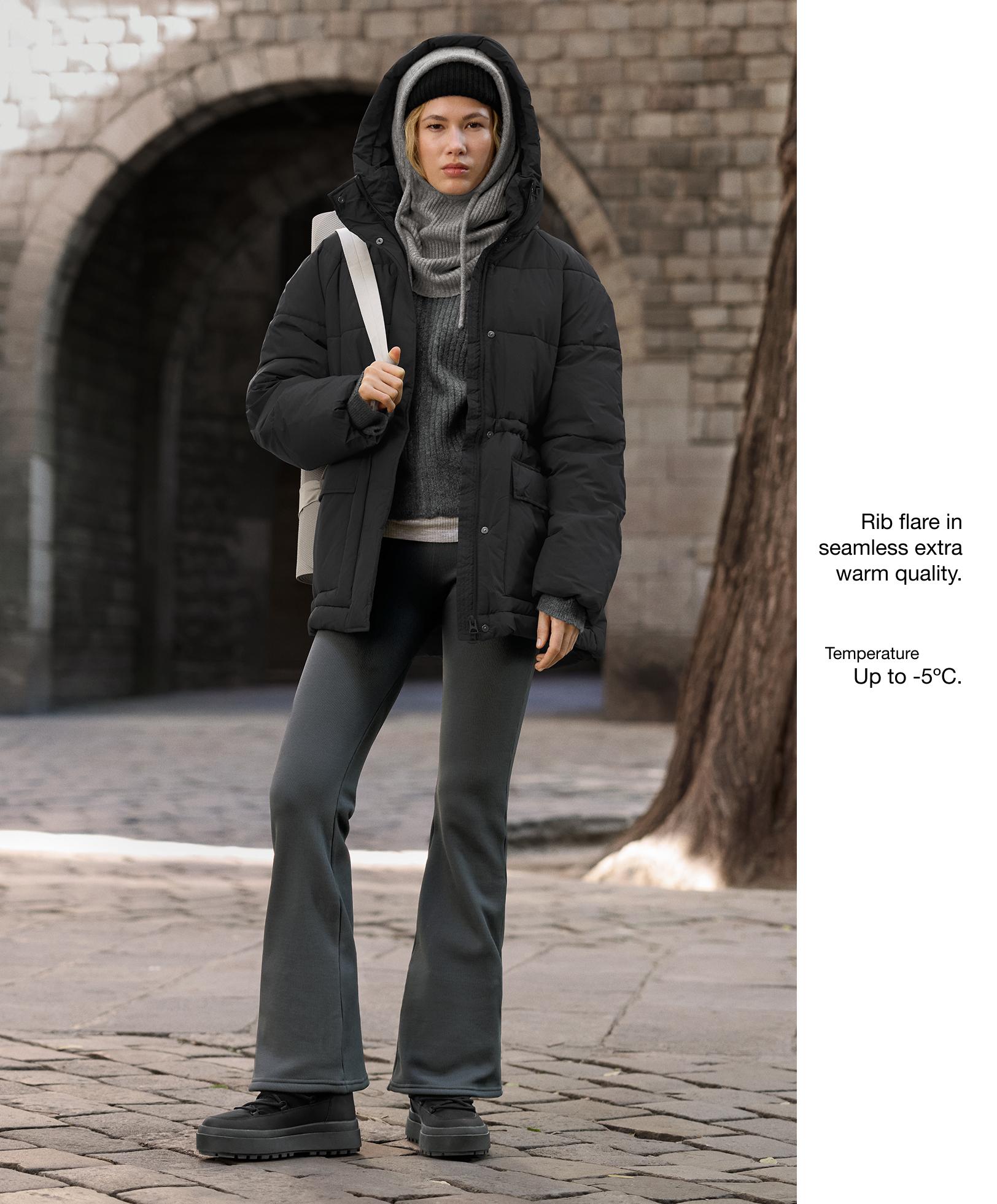 Super High Rise seamless extra warm rib flare trousers — ANTHRACITE GREY