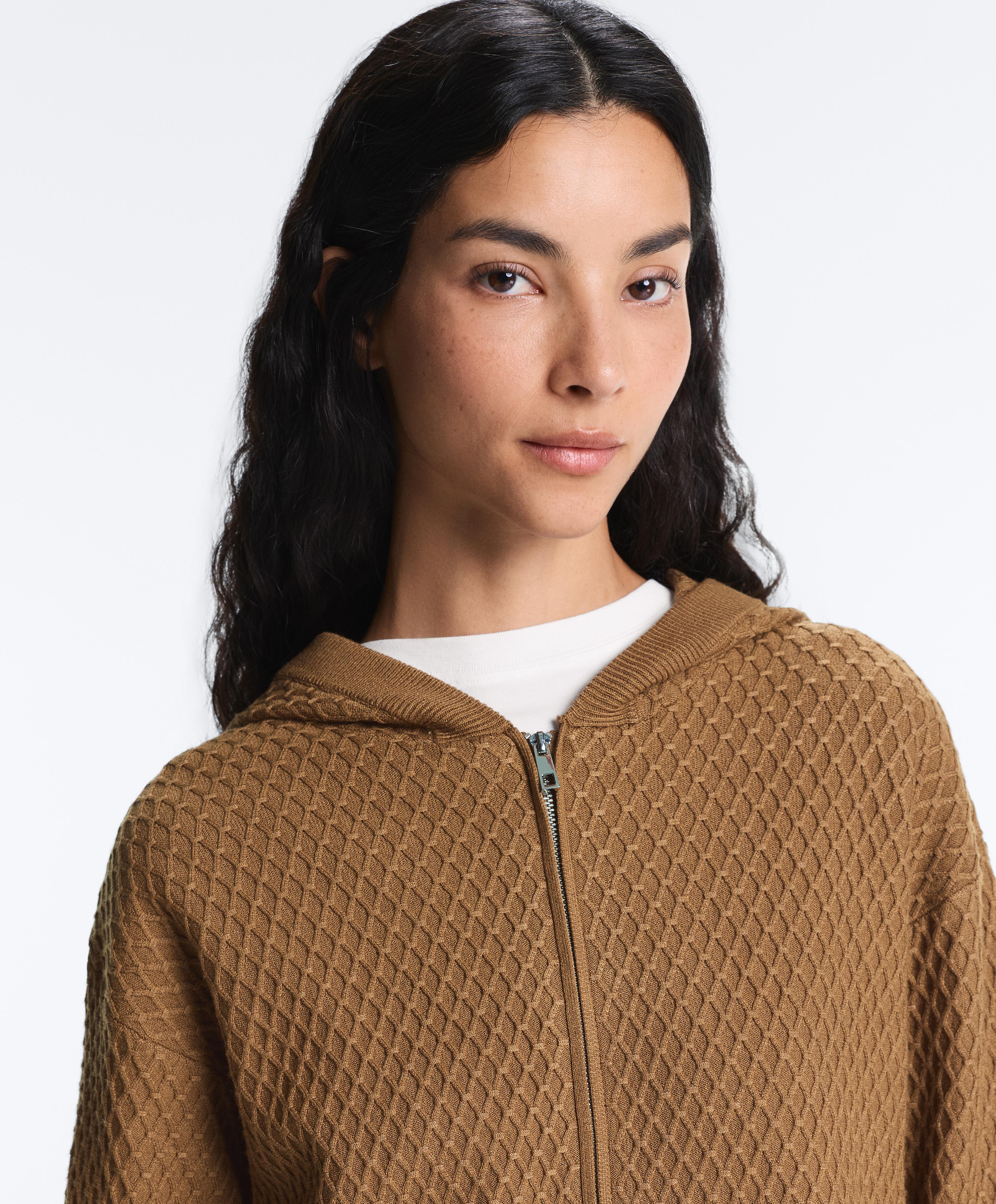 Structured knit hooded jacket — COPPER