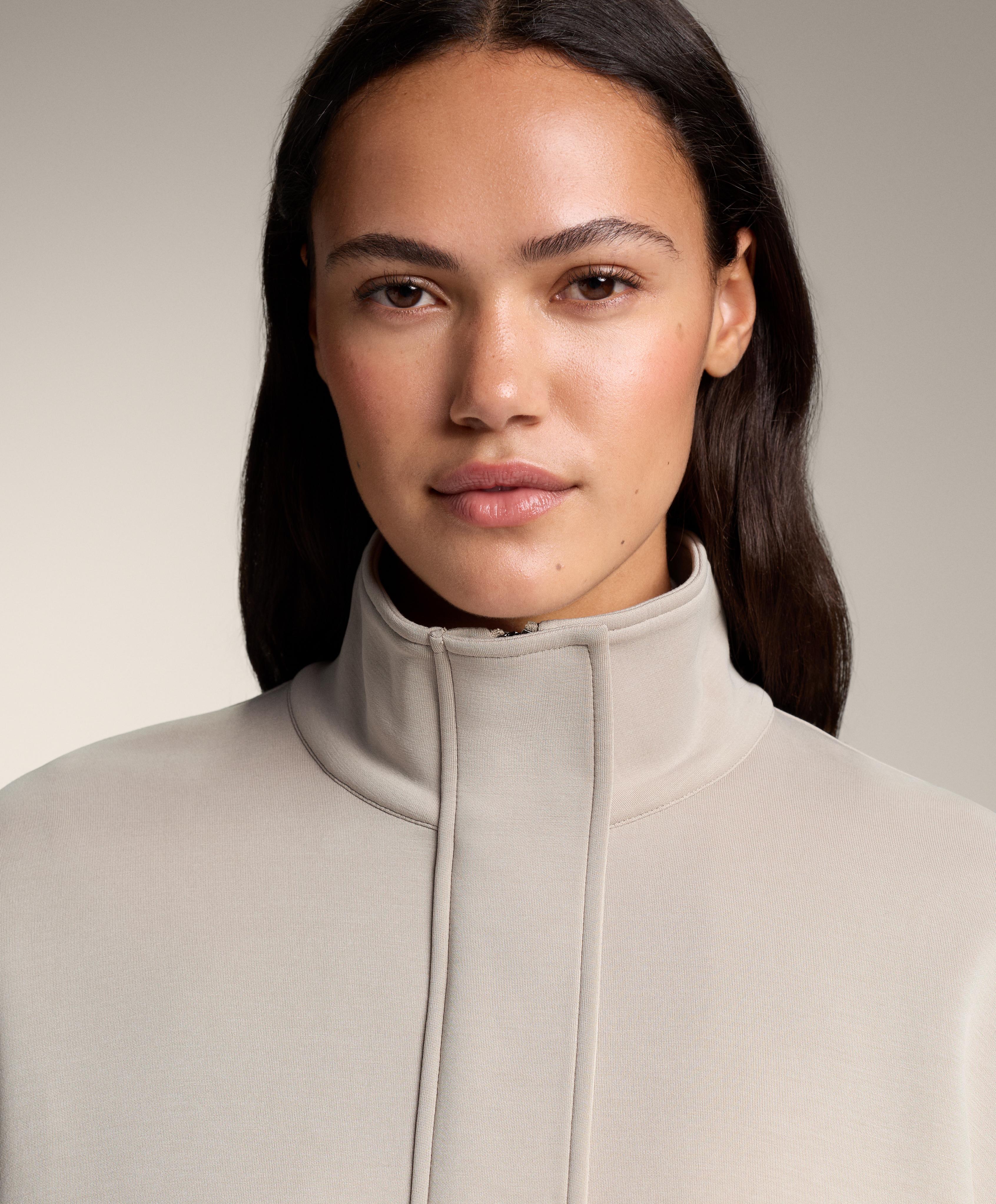 Long belted jacket with brushed modal — DUSTY TAUPE