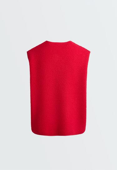Faux-shearling button gilet — STRAWBERRY 7