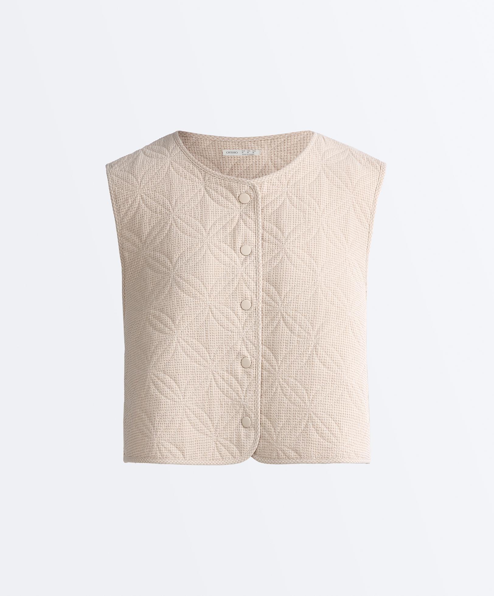 Floral gingham quilted gilet — BEIGE