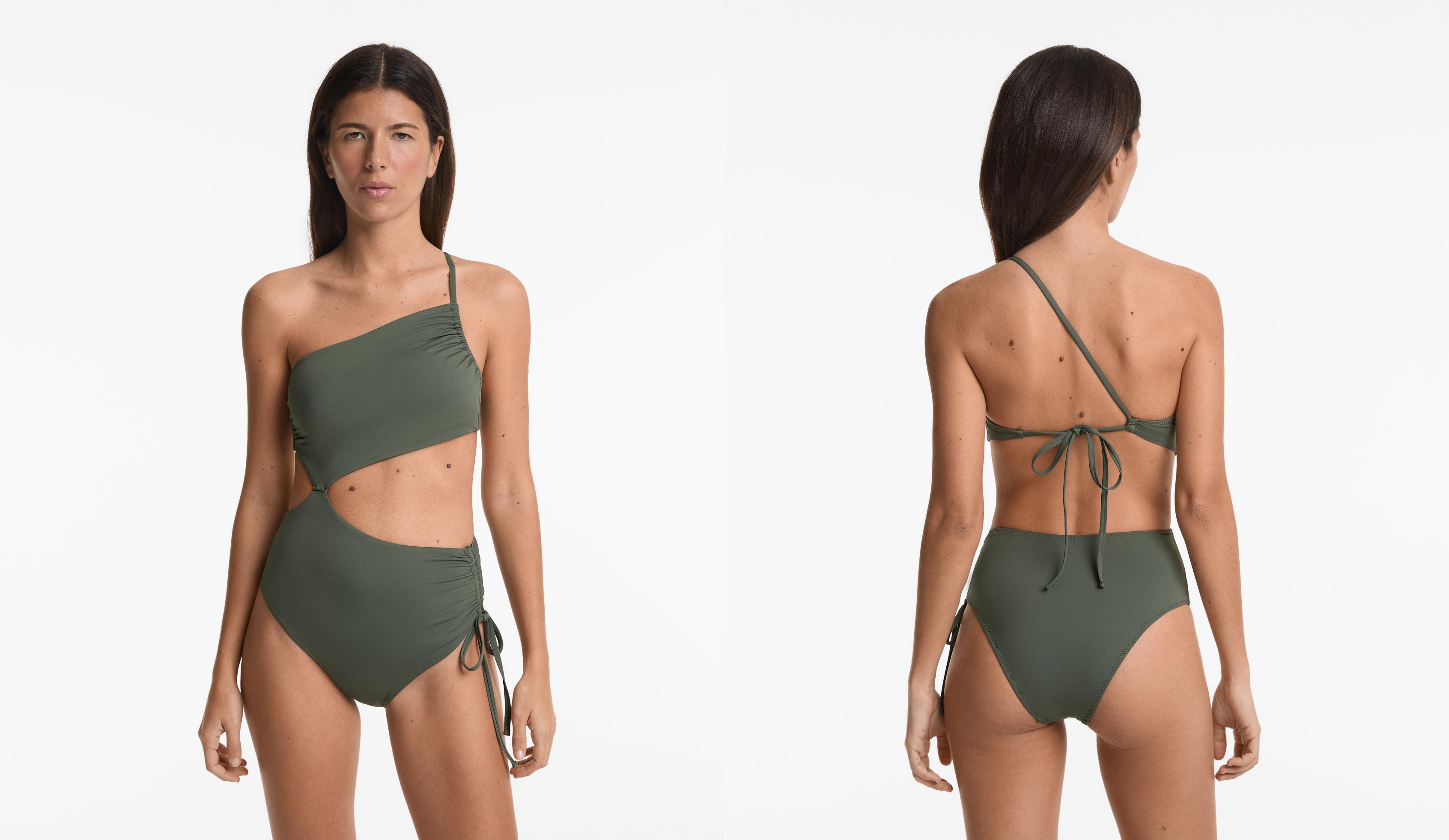 Ruched asymmetric trikini