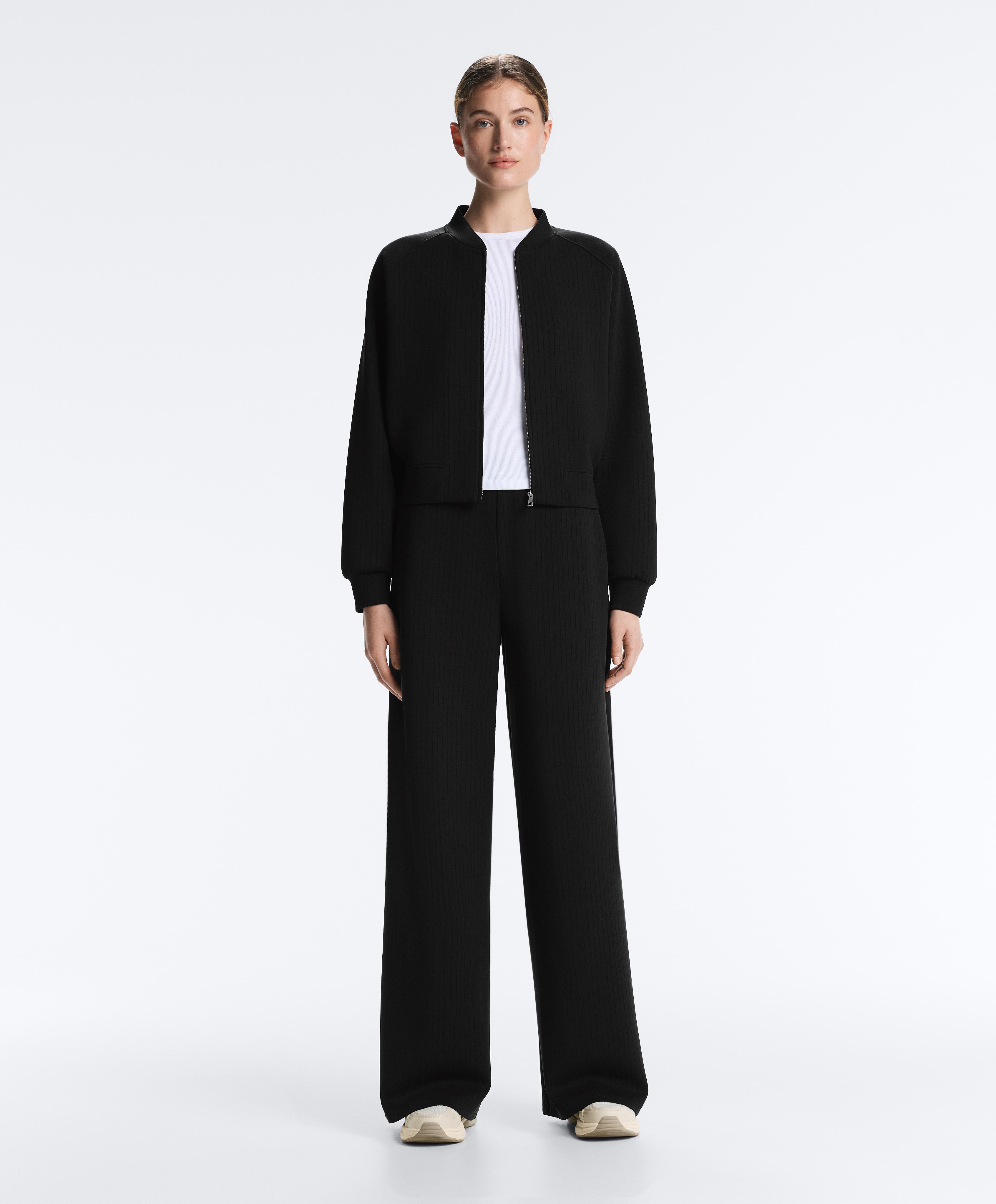 Straight-leg striped trousers with soft-touch modal — BLACK