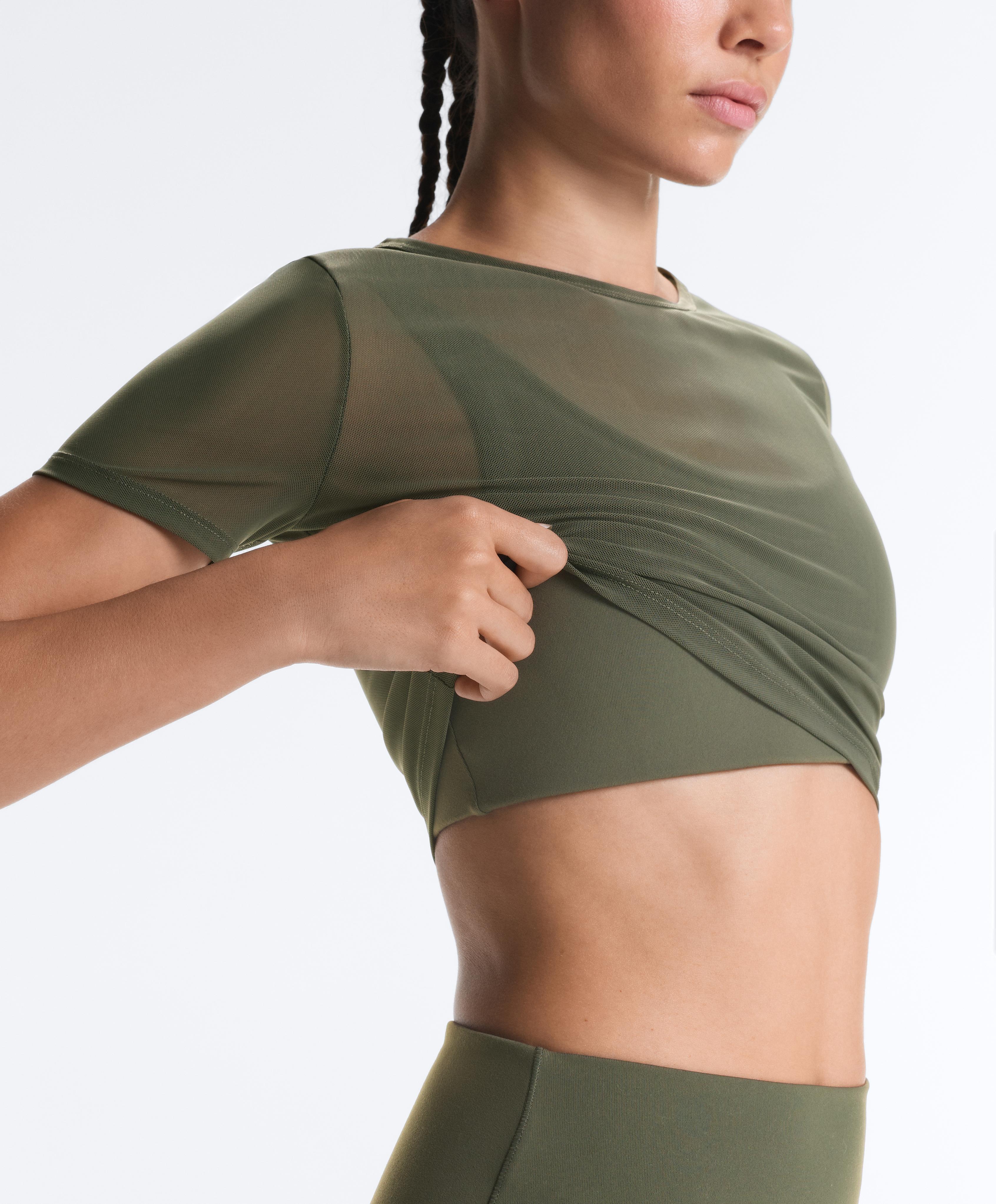 Evermove short-sleeved overlay tank top — KHAKI
