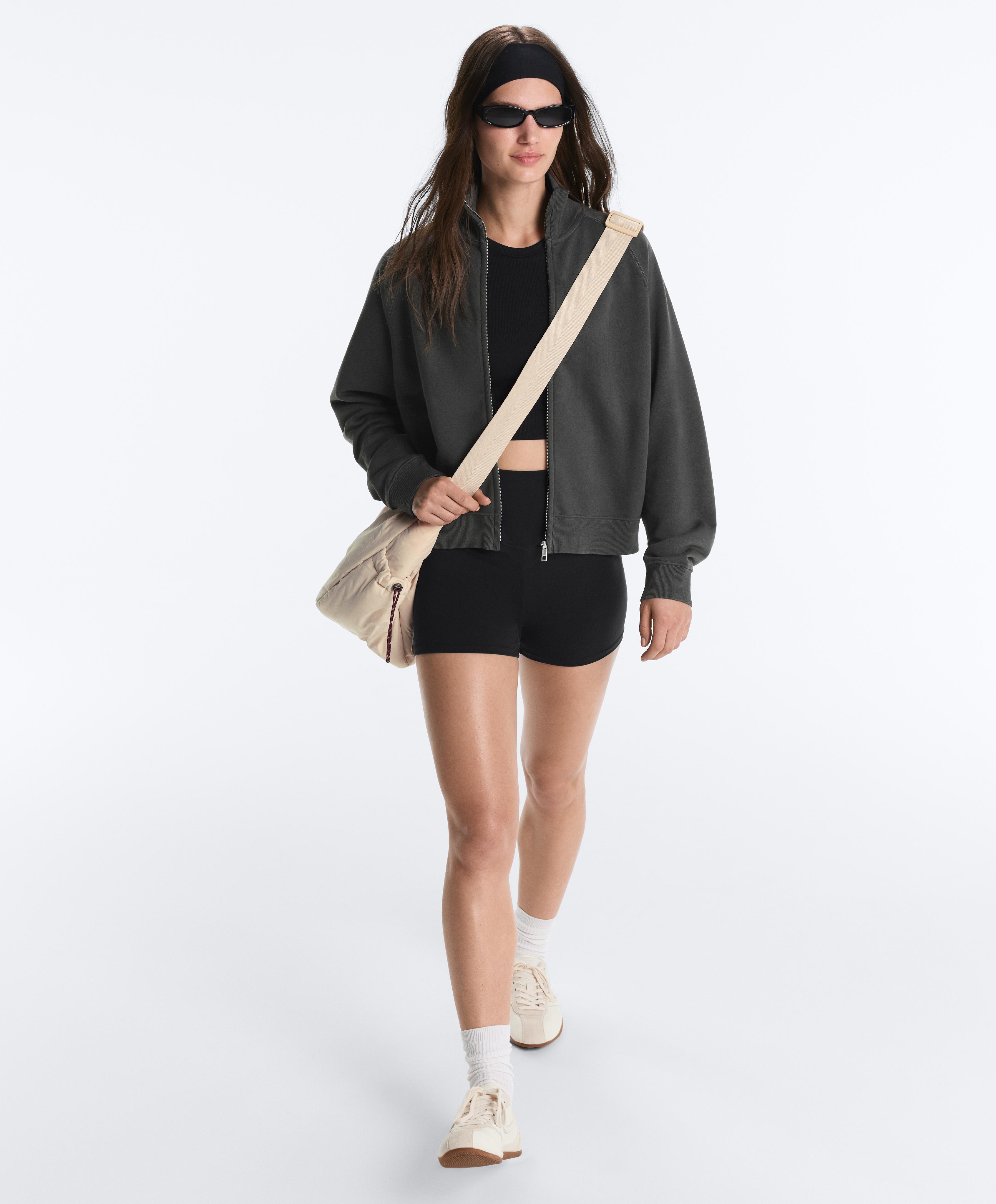 Cotton blend fleece high neck jacket — DARK ANTHRACITE