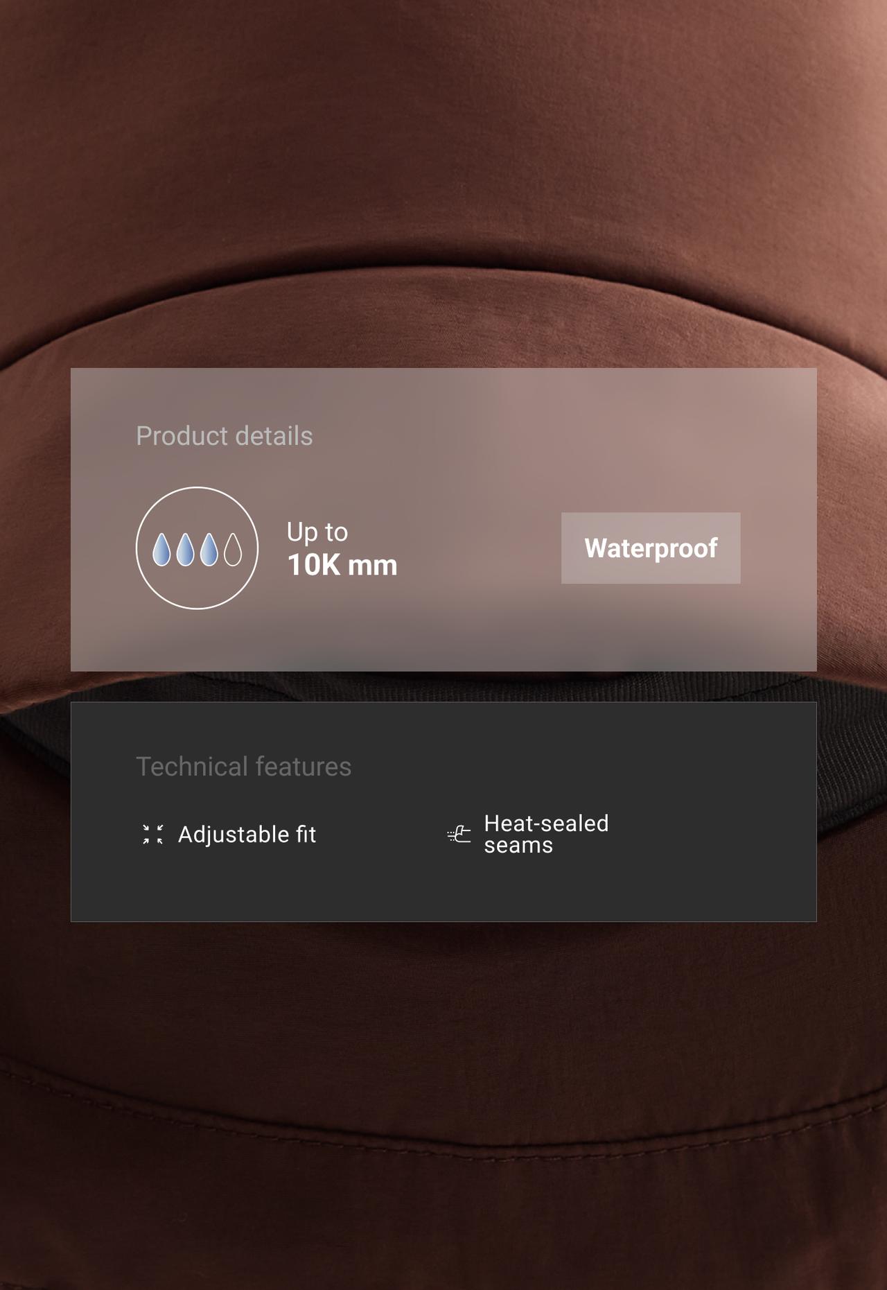 10K waterproof quilted bucket hat — BROWN