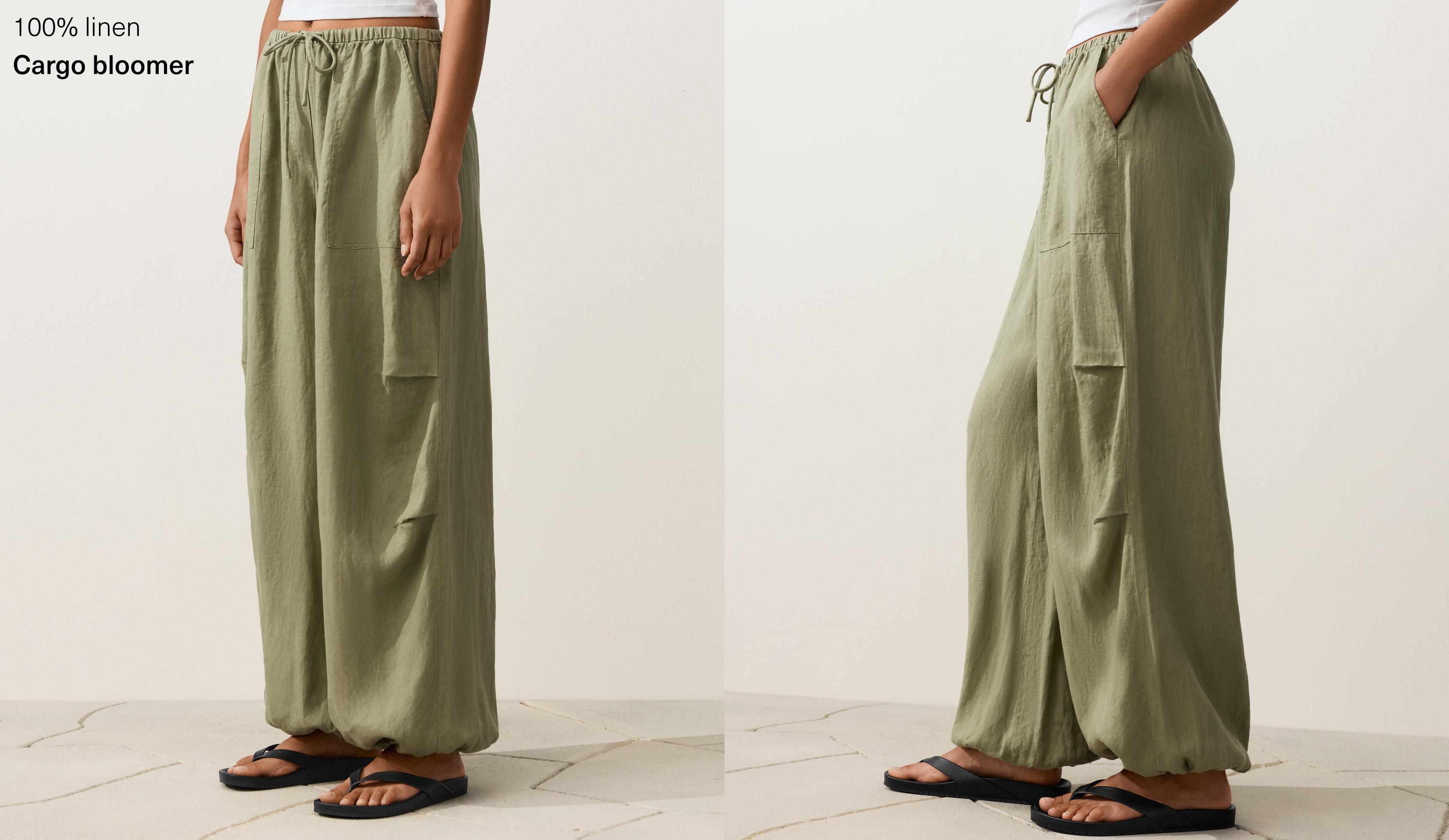 100% linen cargo bloomer trousers — YELLOW GREEN