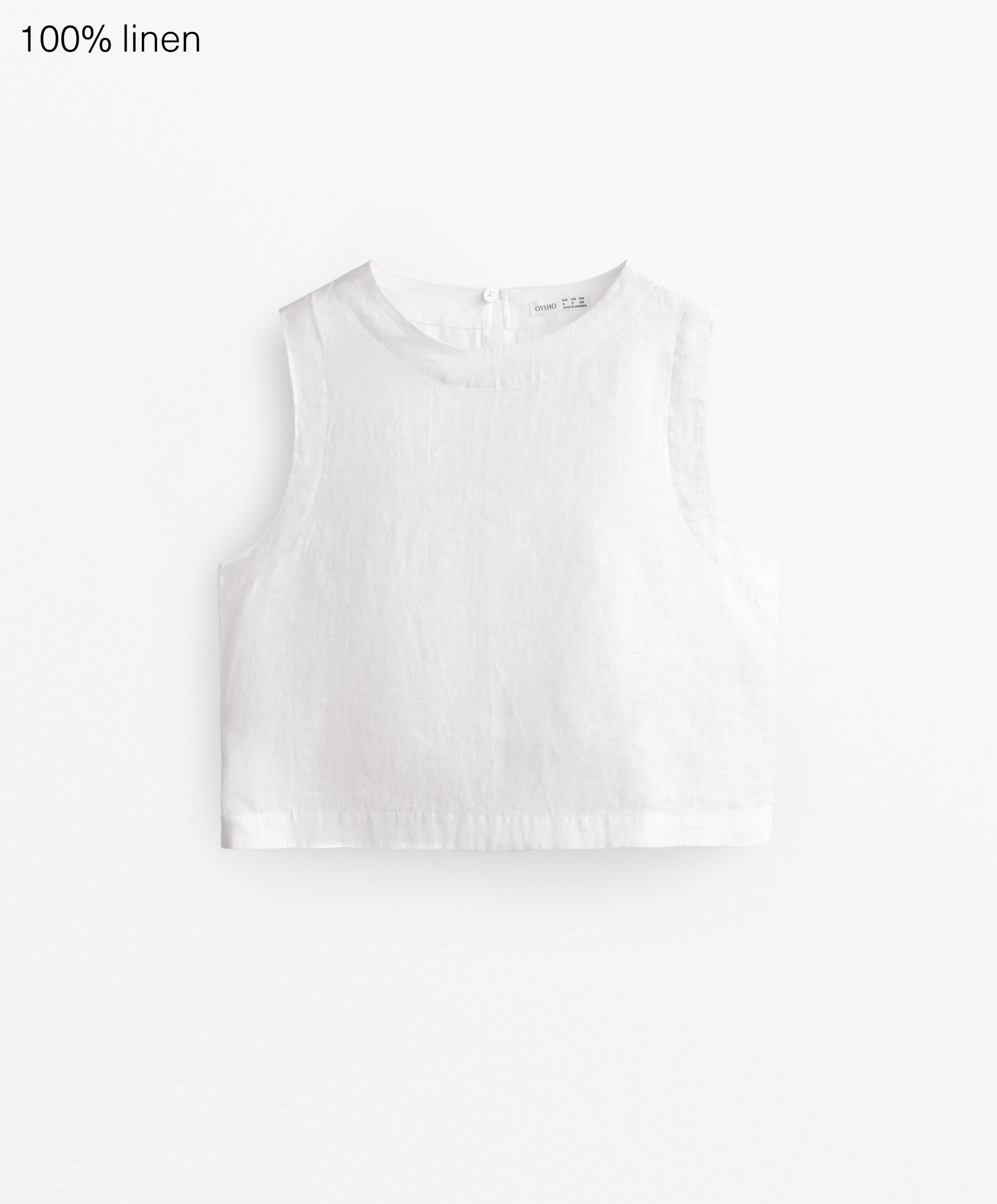 เสื้อยืดแขนกุดทำจากผ้าลินิน 100%