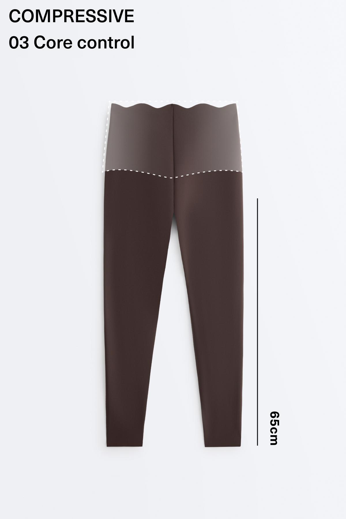High-rise compressive core control ankle-length leggings with wave detail — DARK REDDISH‑BROWN