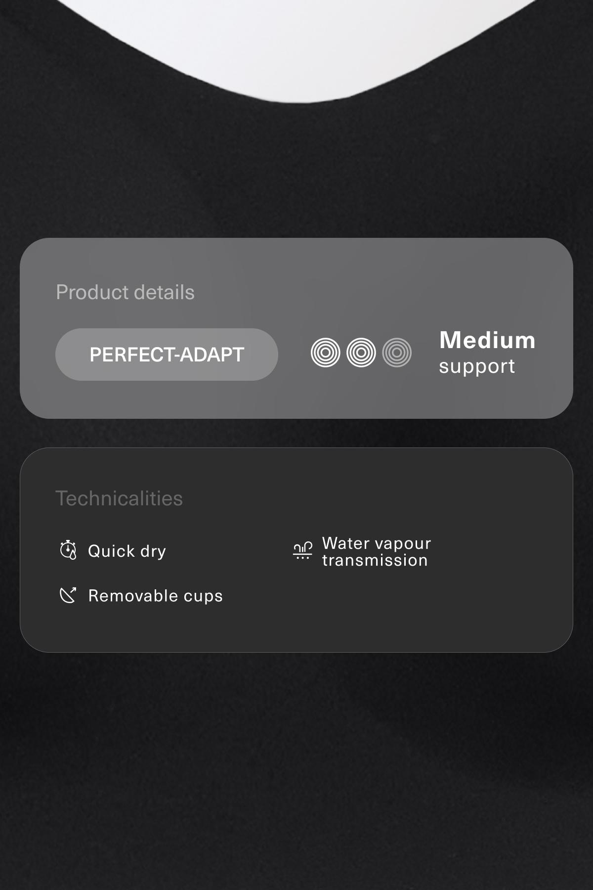 Perfect-adapt medium-support sports bra with cups — BLACK