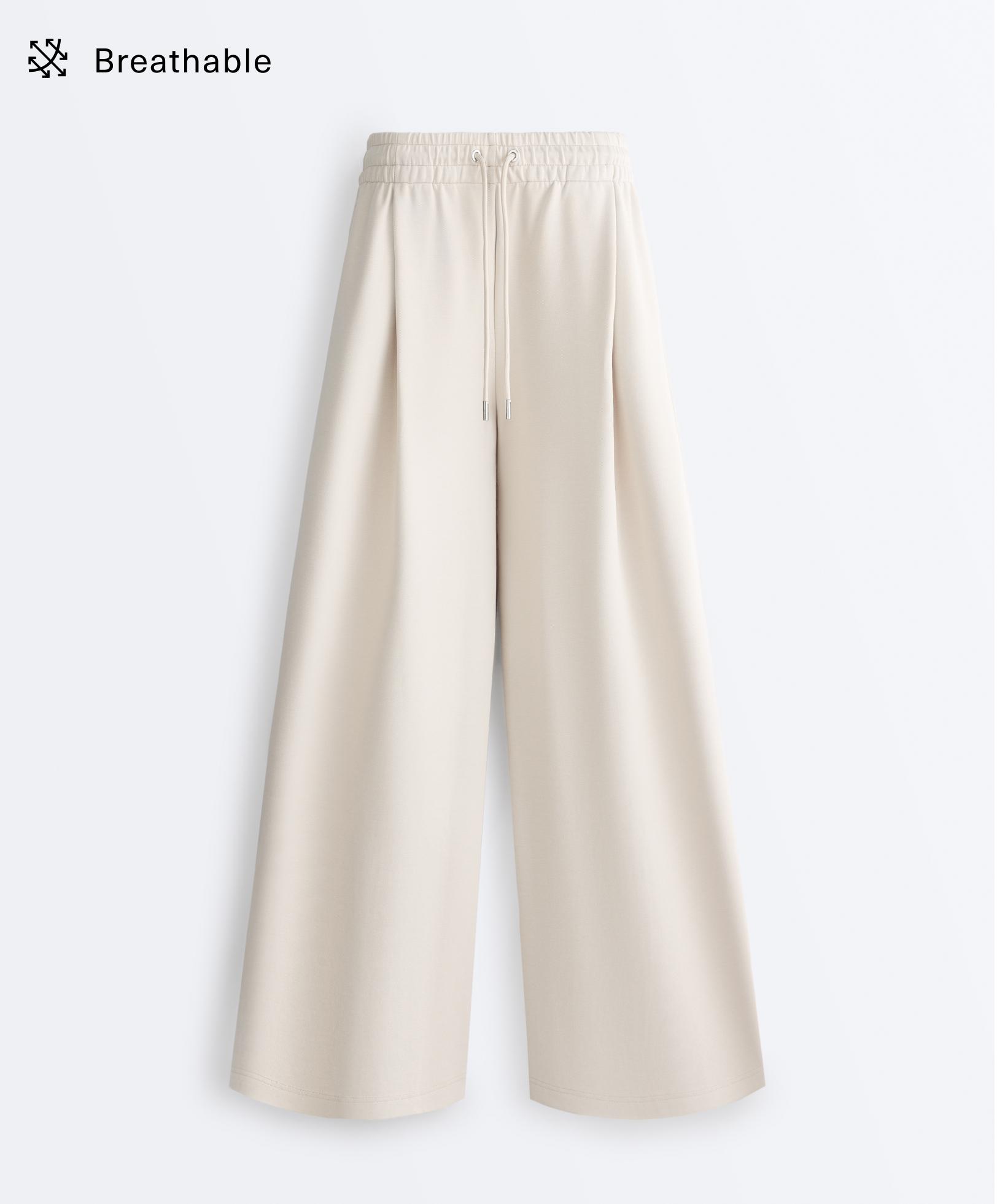 Wide-leg piqué pleat trousers with cotton Wide-leg piqué pleat trousers with cotton