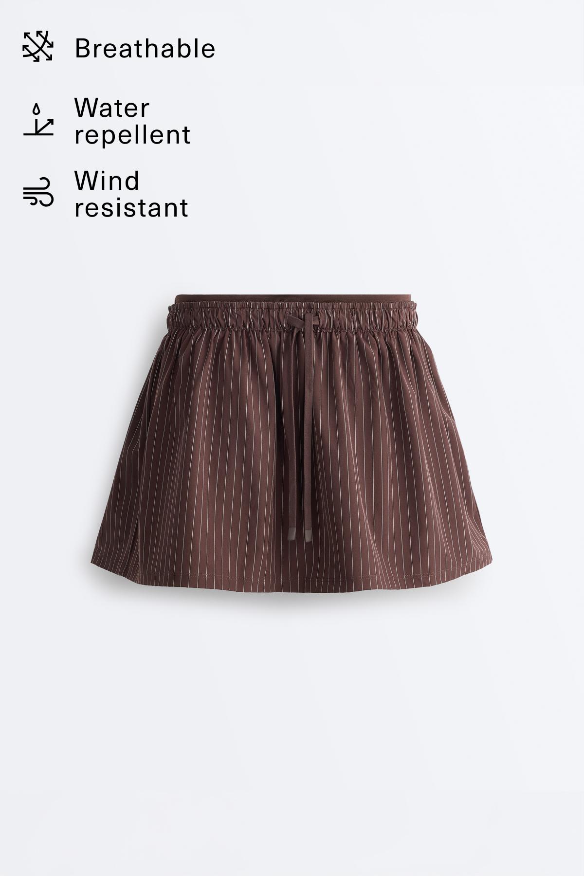 Pinstripe double-waist mini skirt — CHOCOLATE