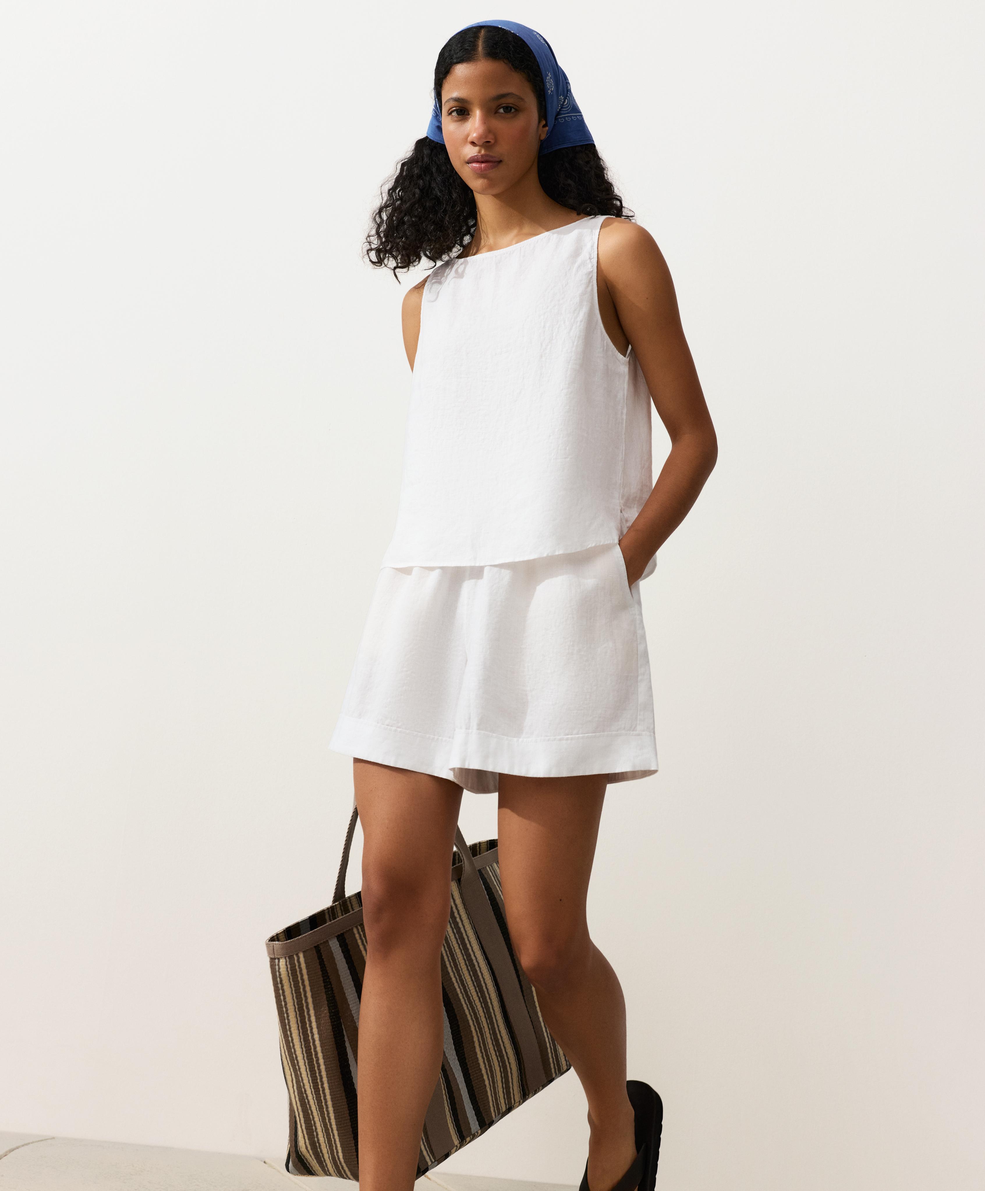 100% linen Bermuda shorts — WHITE