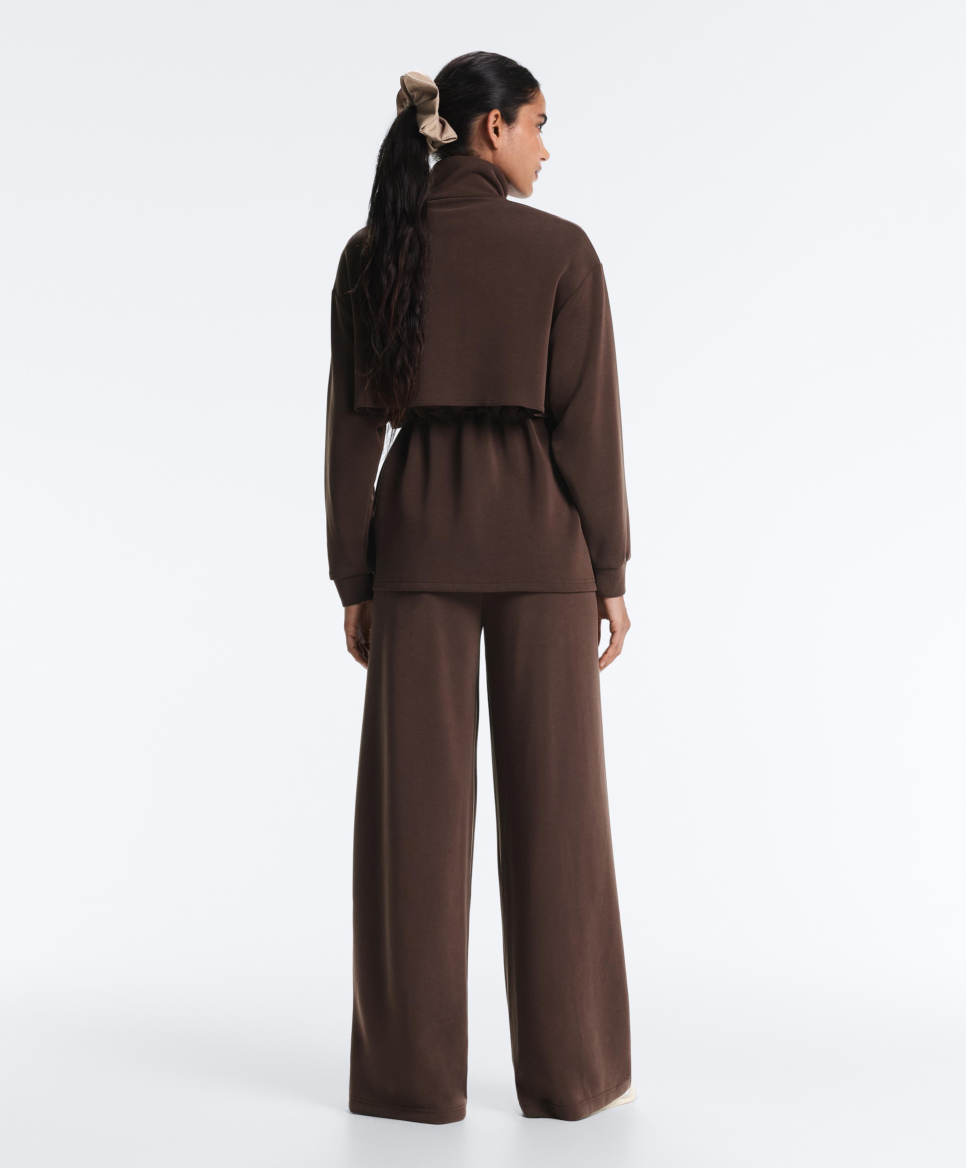 Long soft-touch jacket with modal and pockets — BROWN