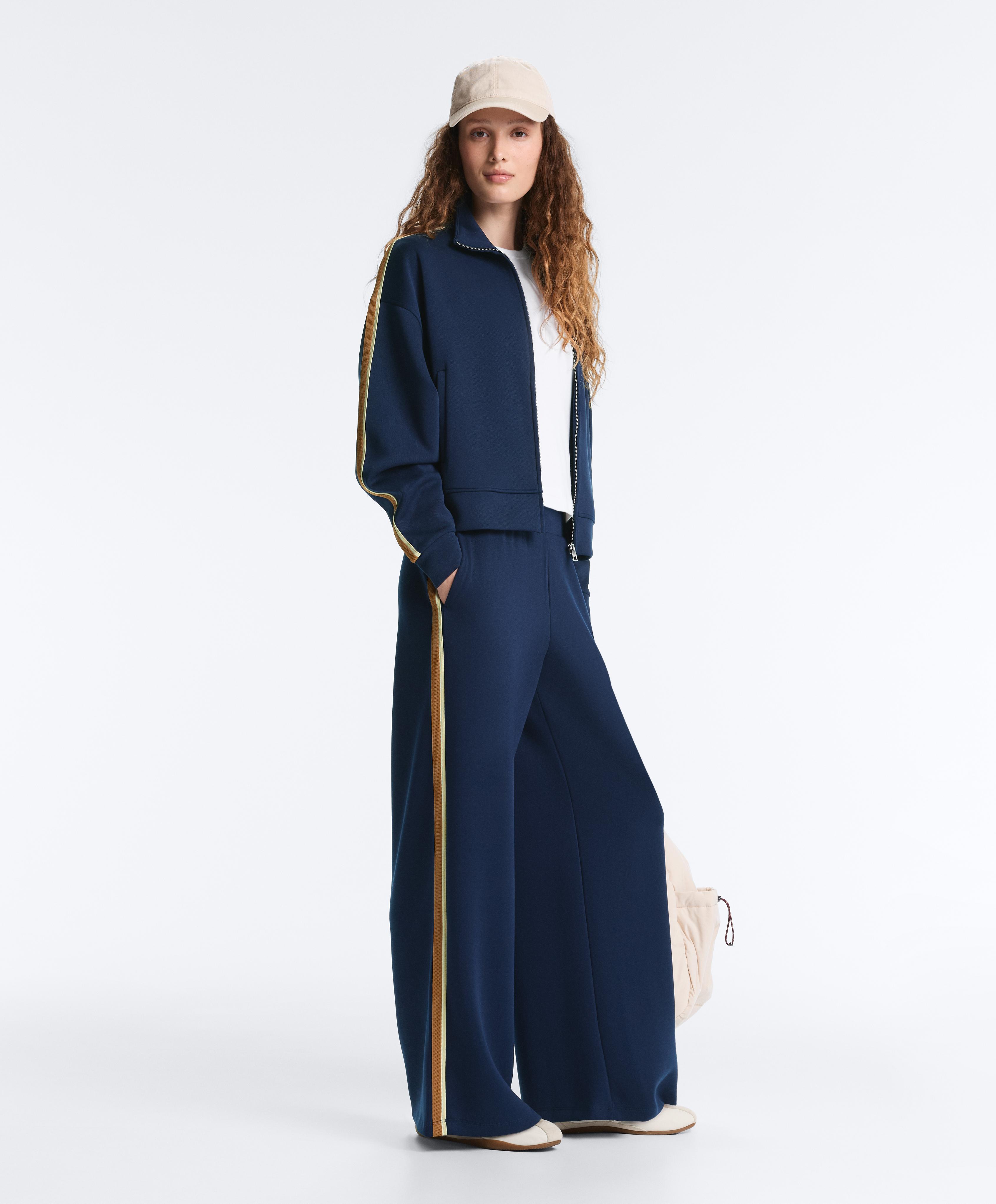 Twill straight-leg trousers with side tape — NAVY BLUE